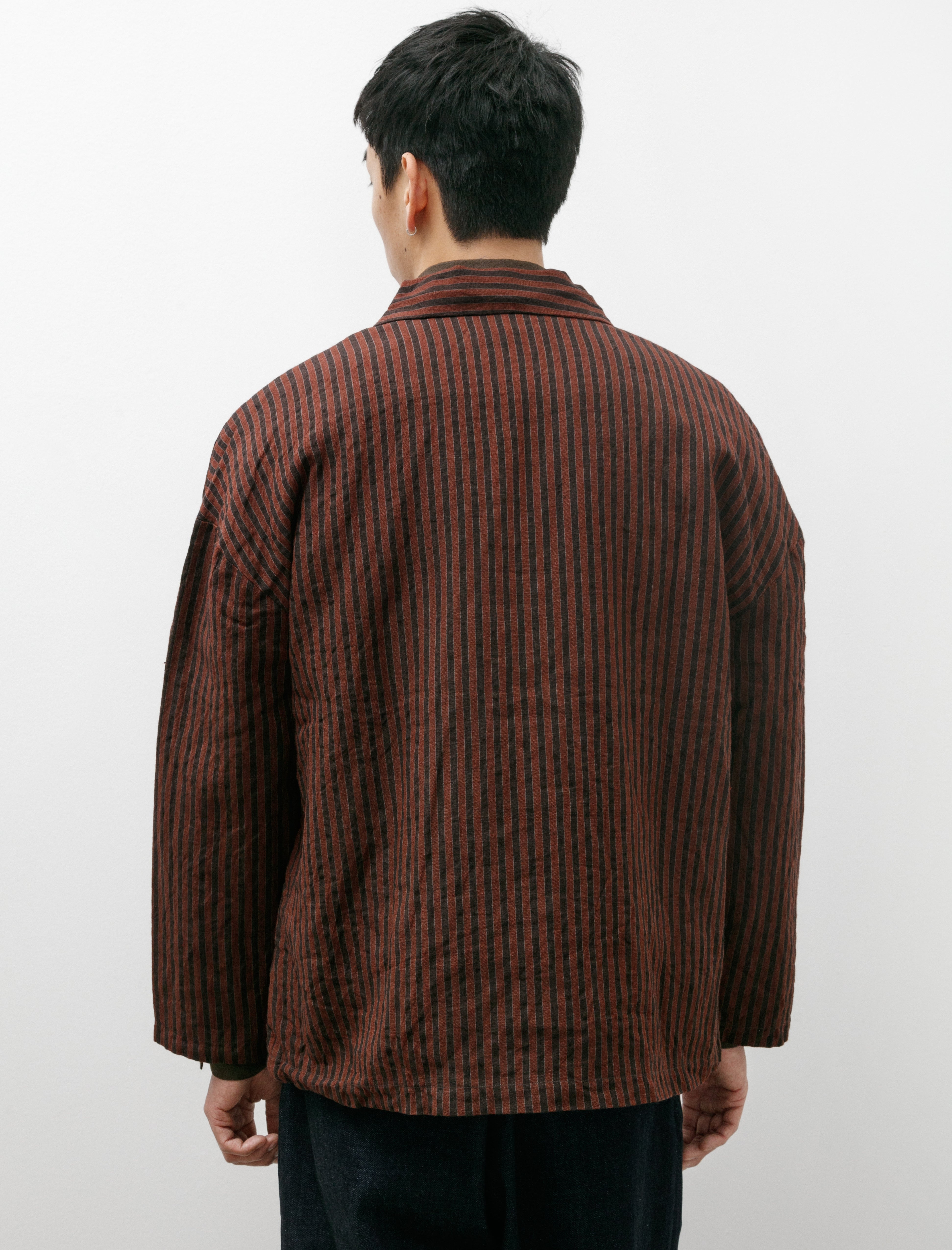 Evan Kinori Field Shirt Two Yarn Dyed Linen Stripe Navy Red