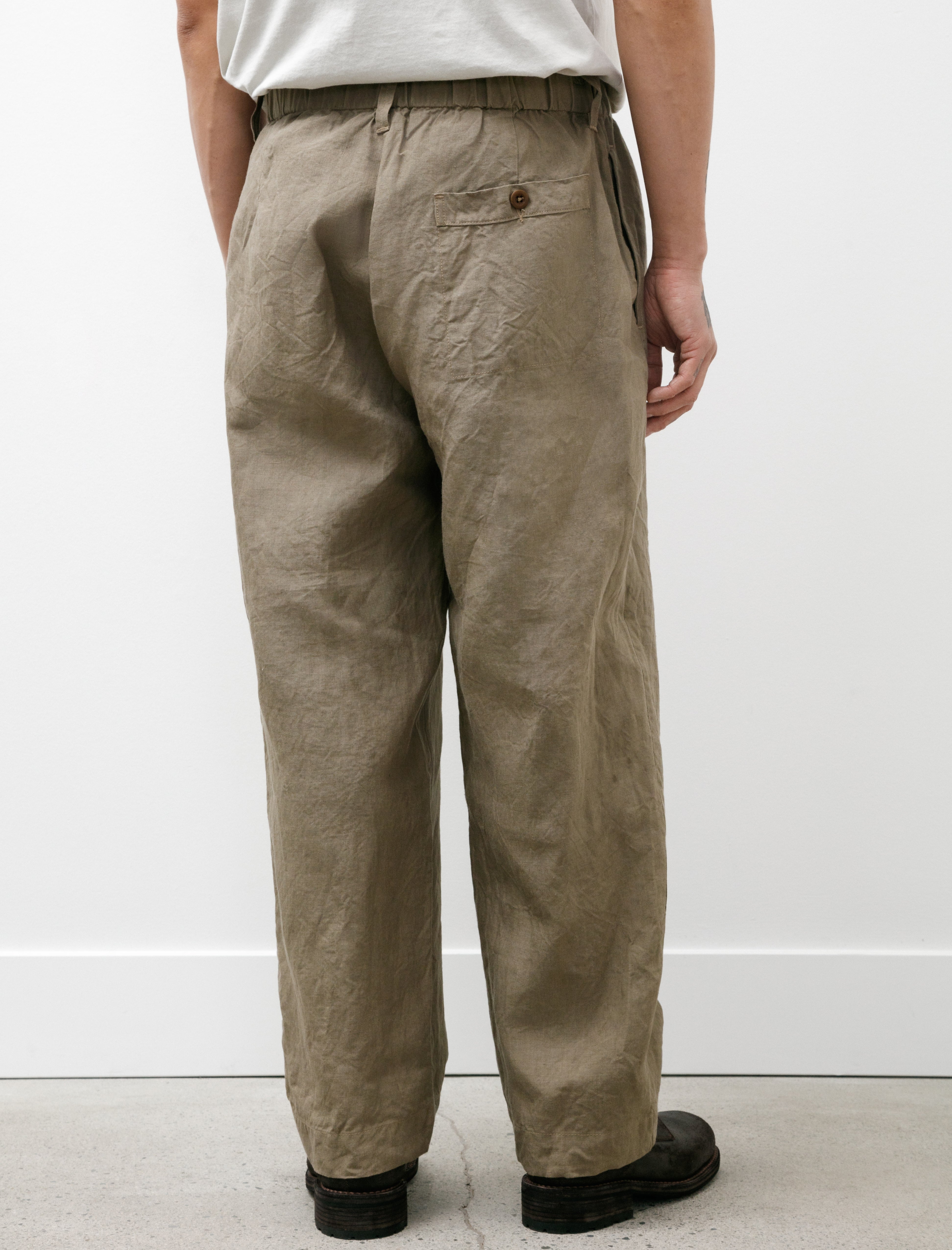 Evan Kinori Elastic Pant Tumbled Linen Dark Beige