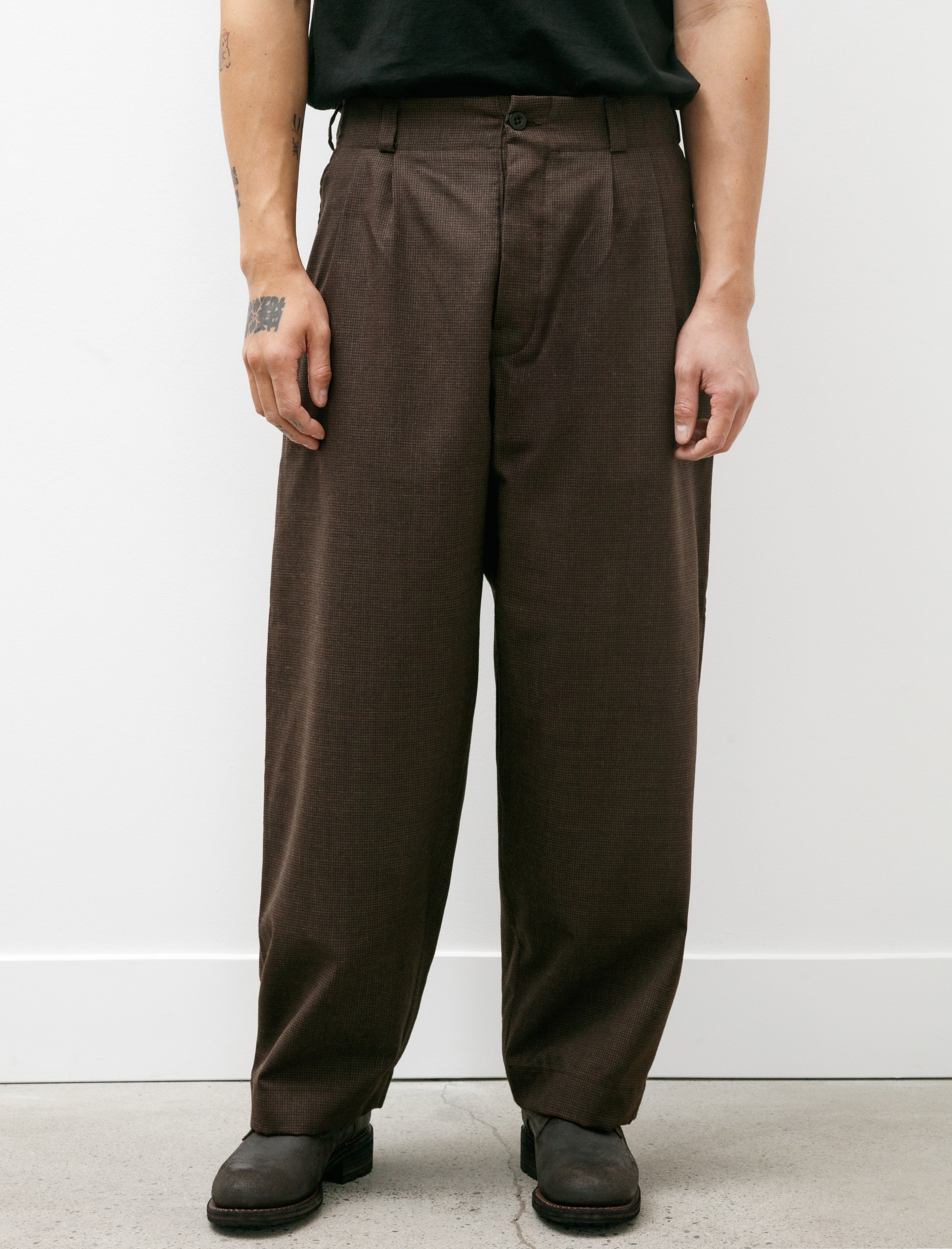 Evan Kinori Two Pleat Pant Fox Worsted Wool Puppytooth