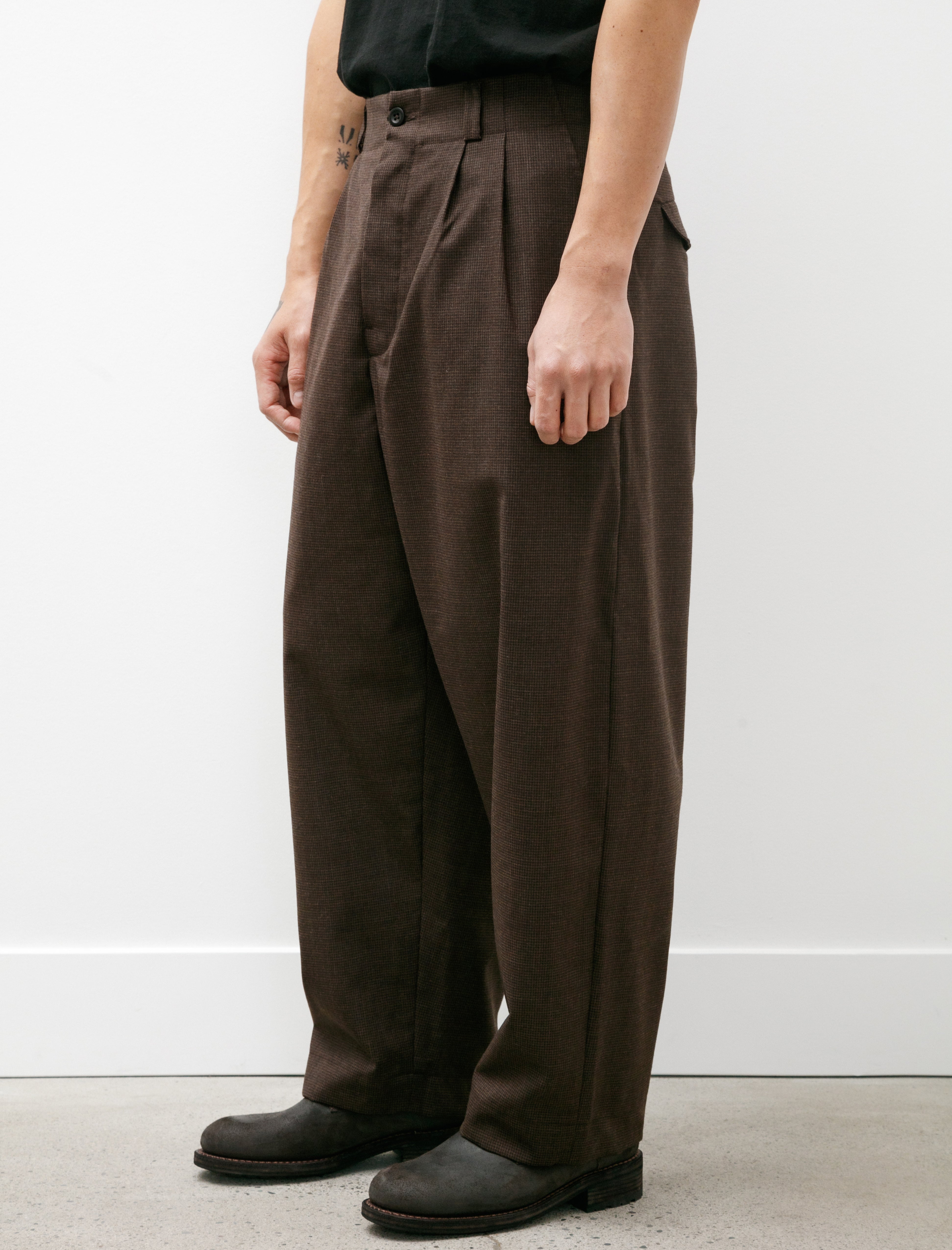 Evan Kinori Two Pleat Pant Fox Worsted Wool Puppytooth