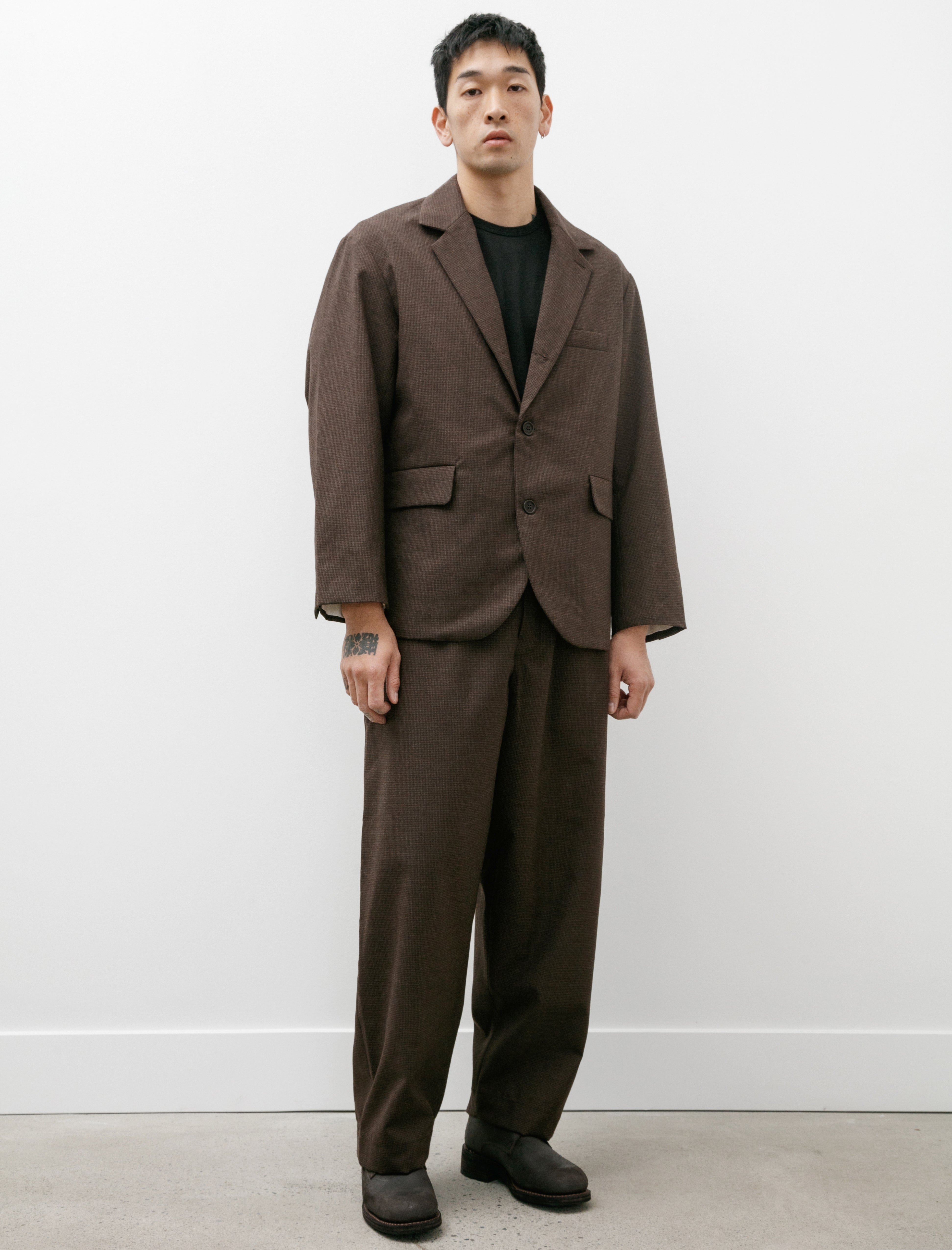 Evan Kinori Two Pleat Pant Fox Worsted Wool Puppytooth