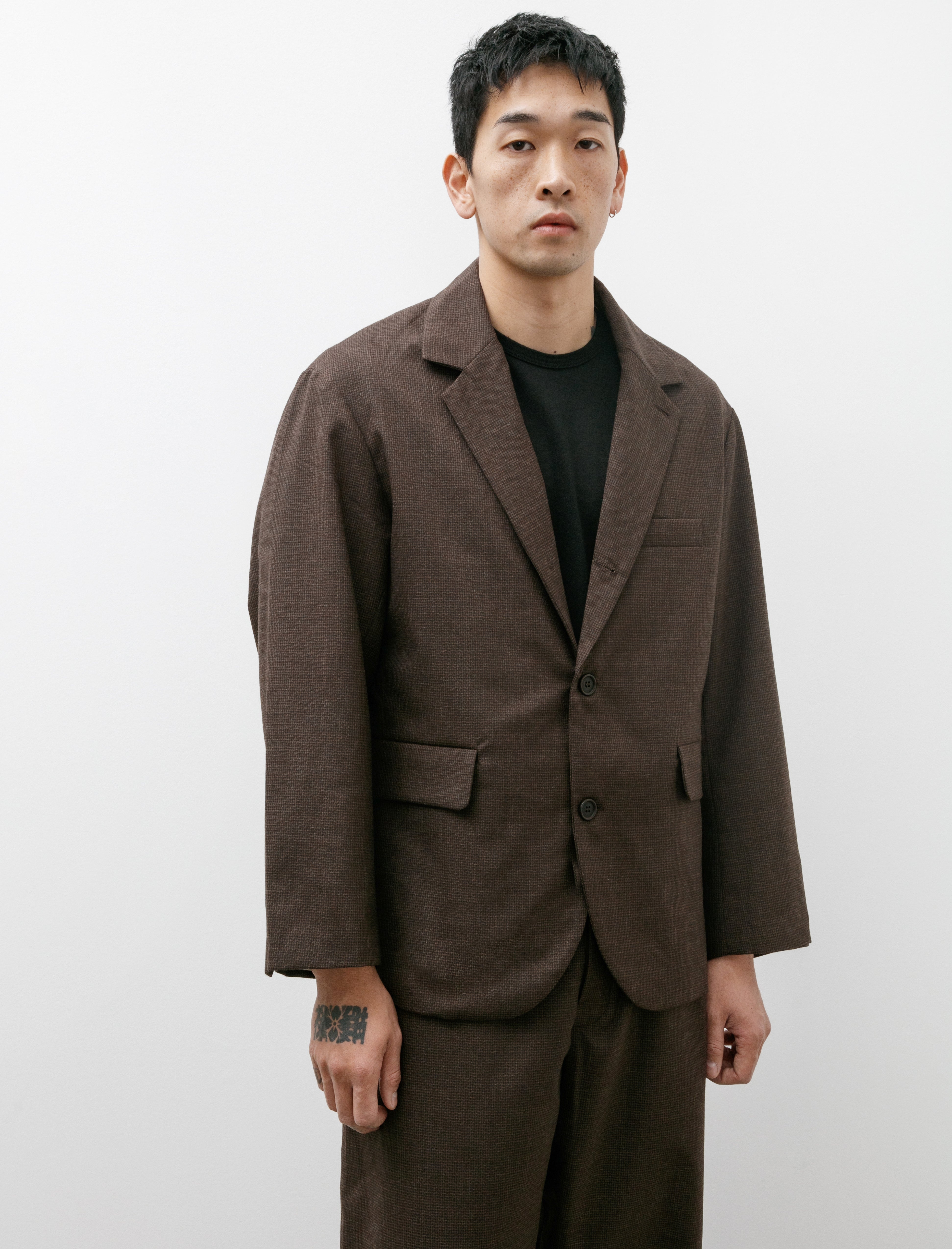 Evan Kinori Three Button Jacket Fox Worsted Wool Puppytooth