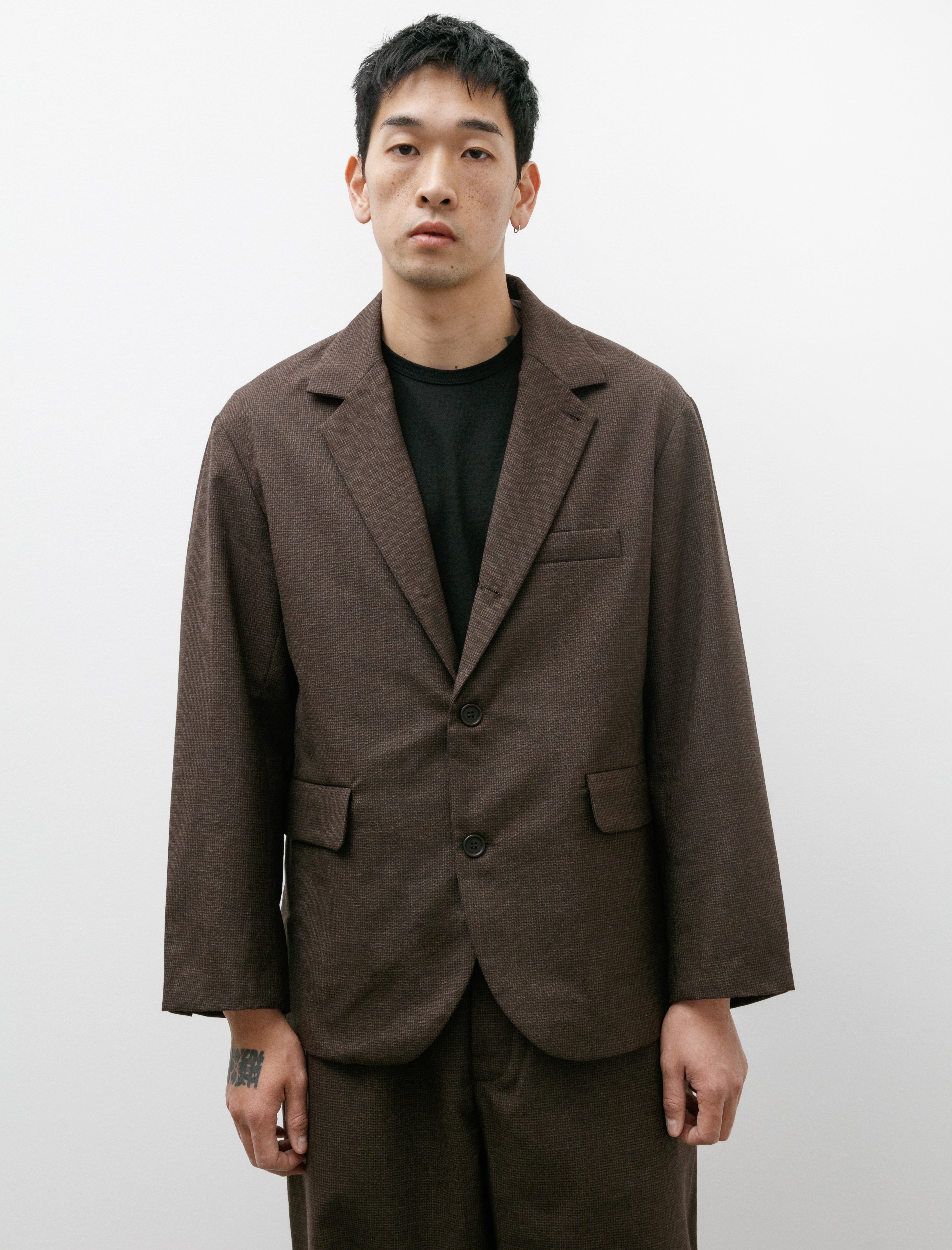 Evan Kinori Three Button Jacket Fox Worsted Wool Puppytooth