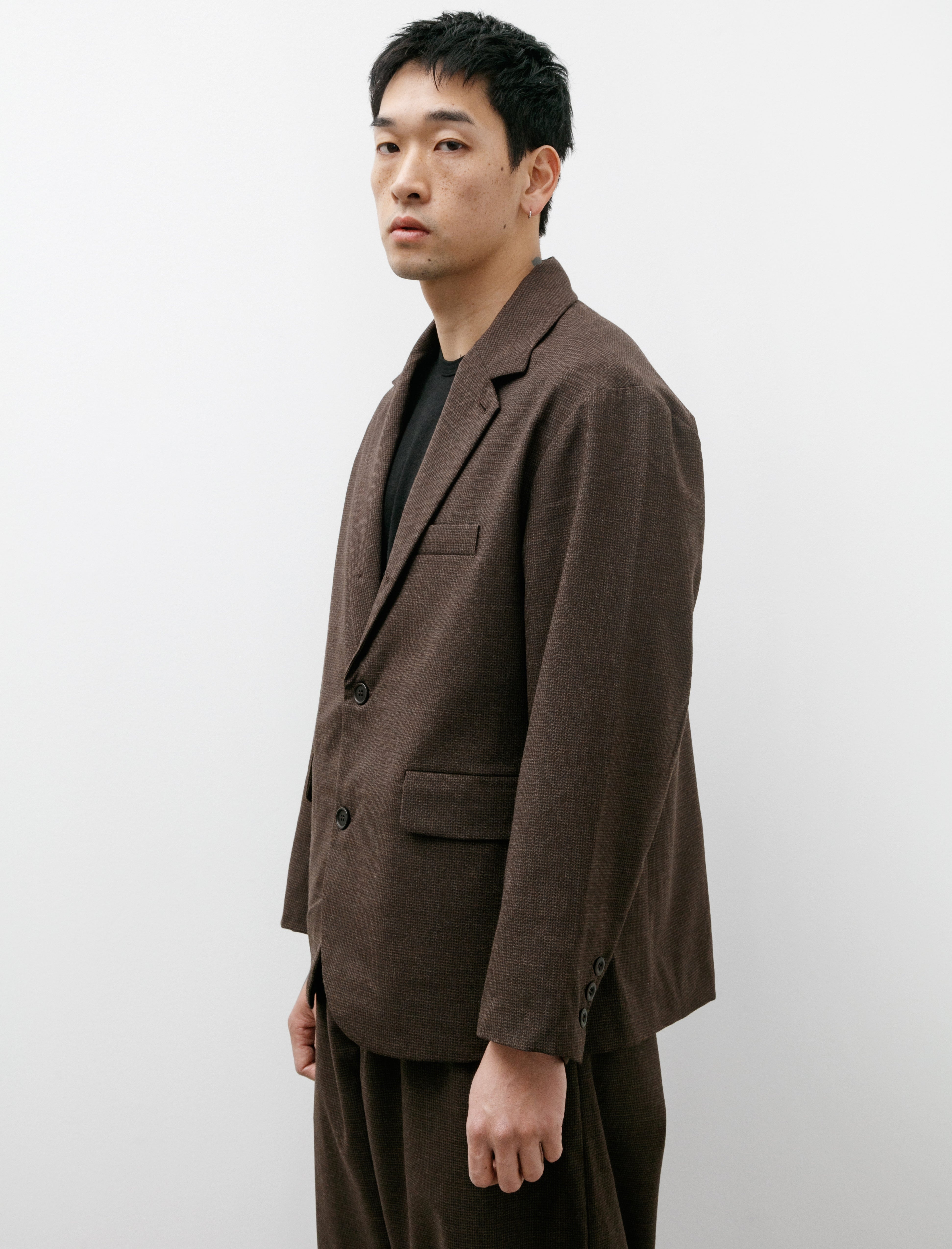 Evan Kinori Three Button Jacket Fox Worsted Wool Puppytooth