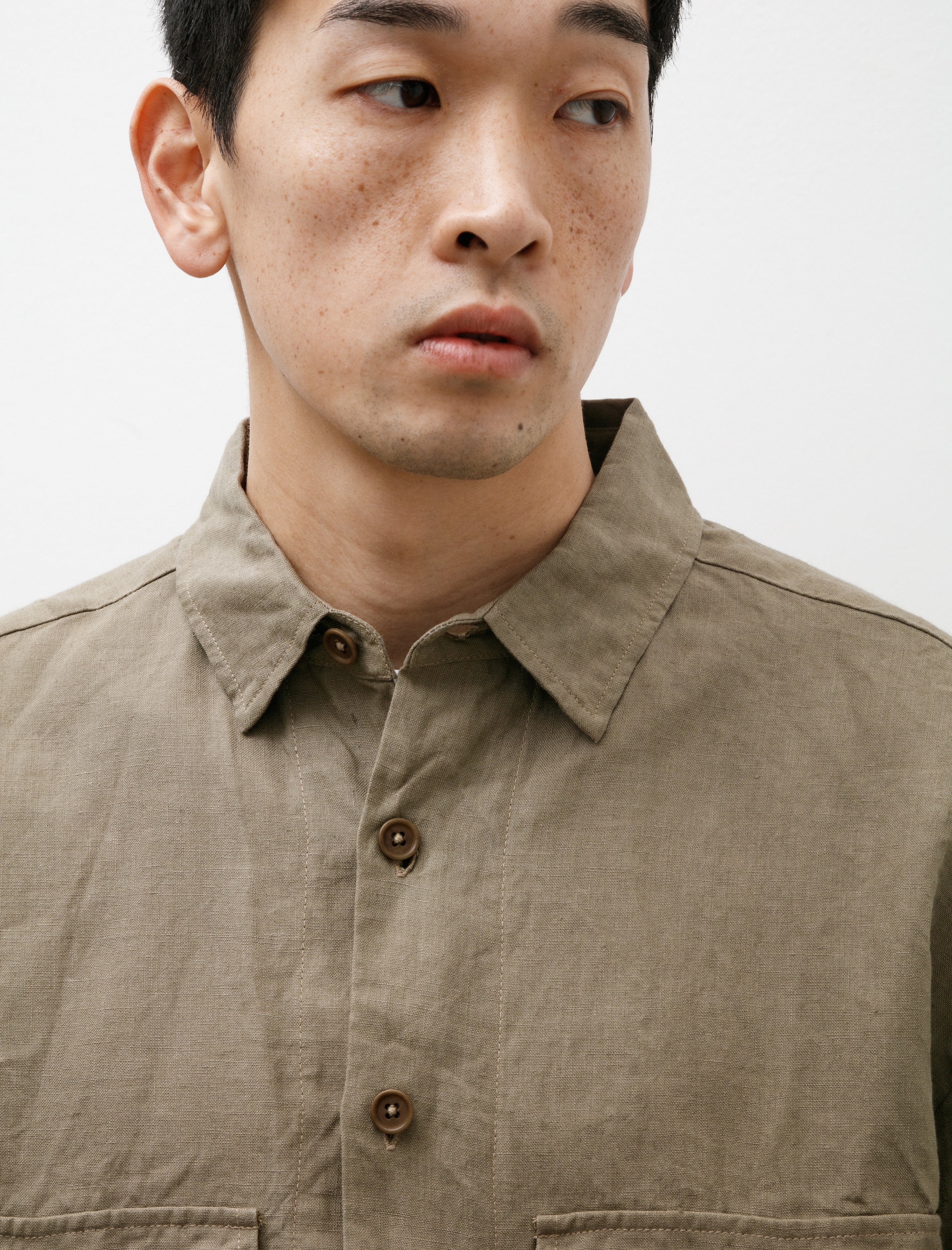 Evan Kinori Big Shirt Tumbled Linen Dark Beige