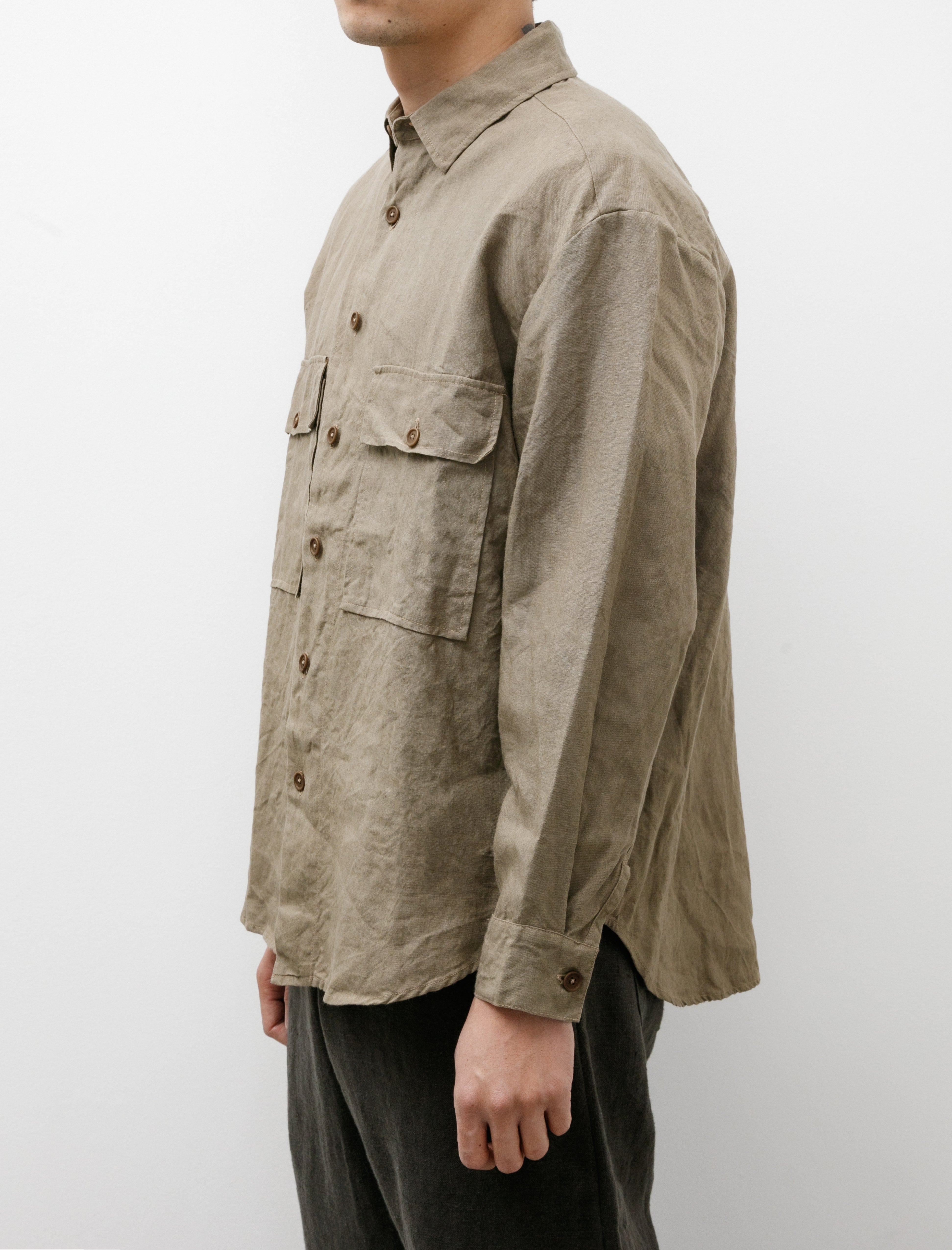 Evan Kinori Big Shirt Tumbled Linen Dark Beige