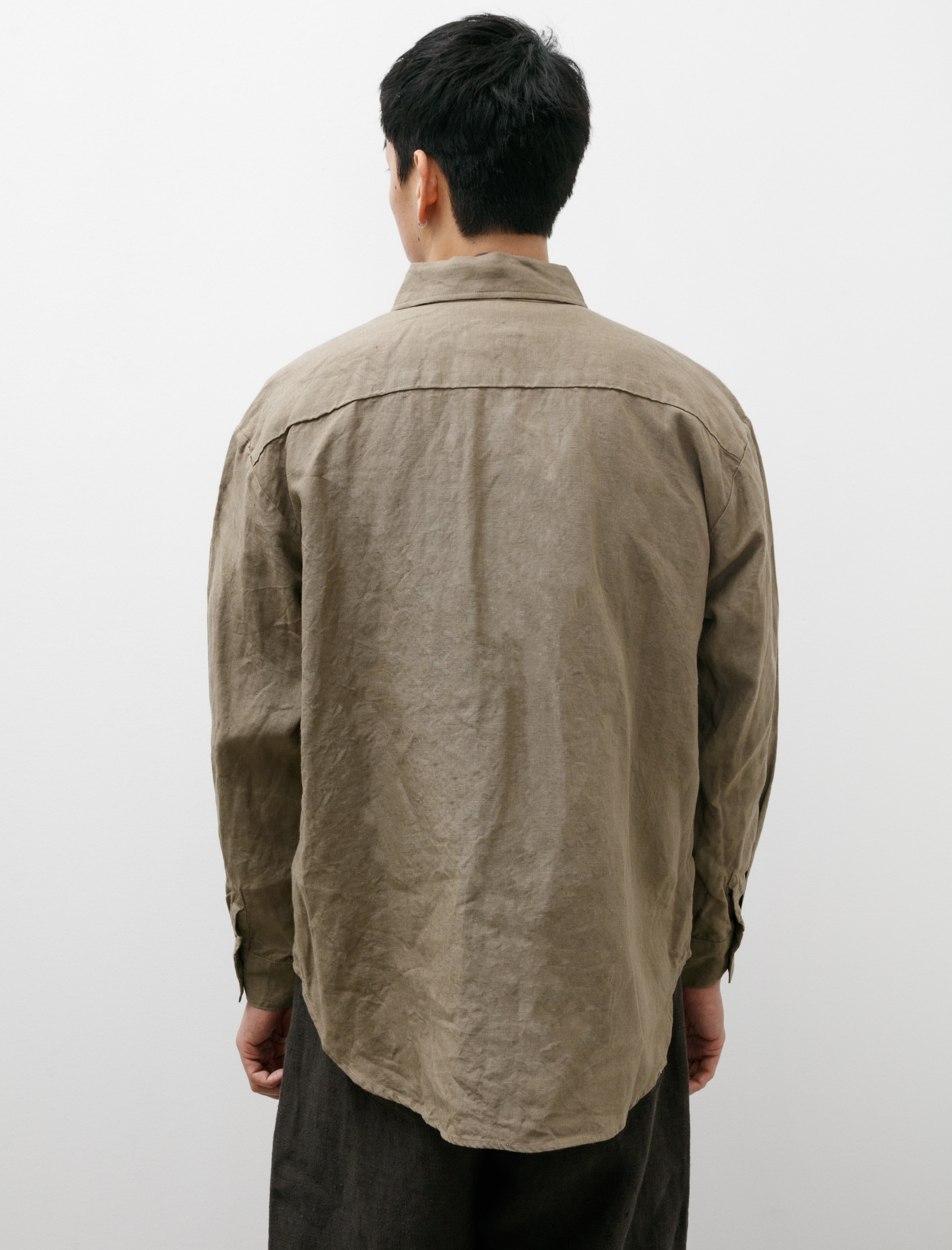 Evan Kinori Big Shirt Tumbled Linen Dark Beige