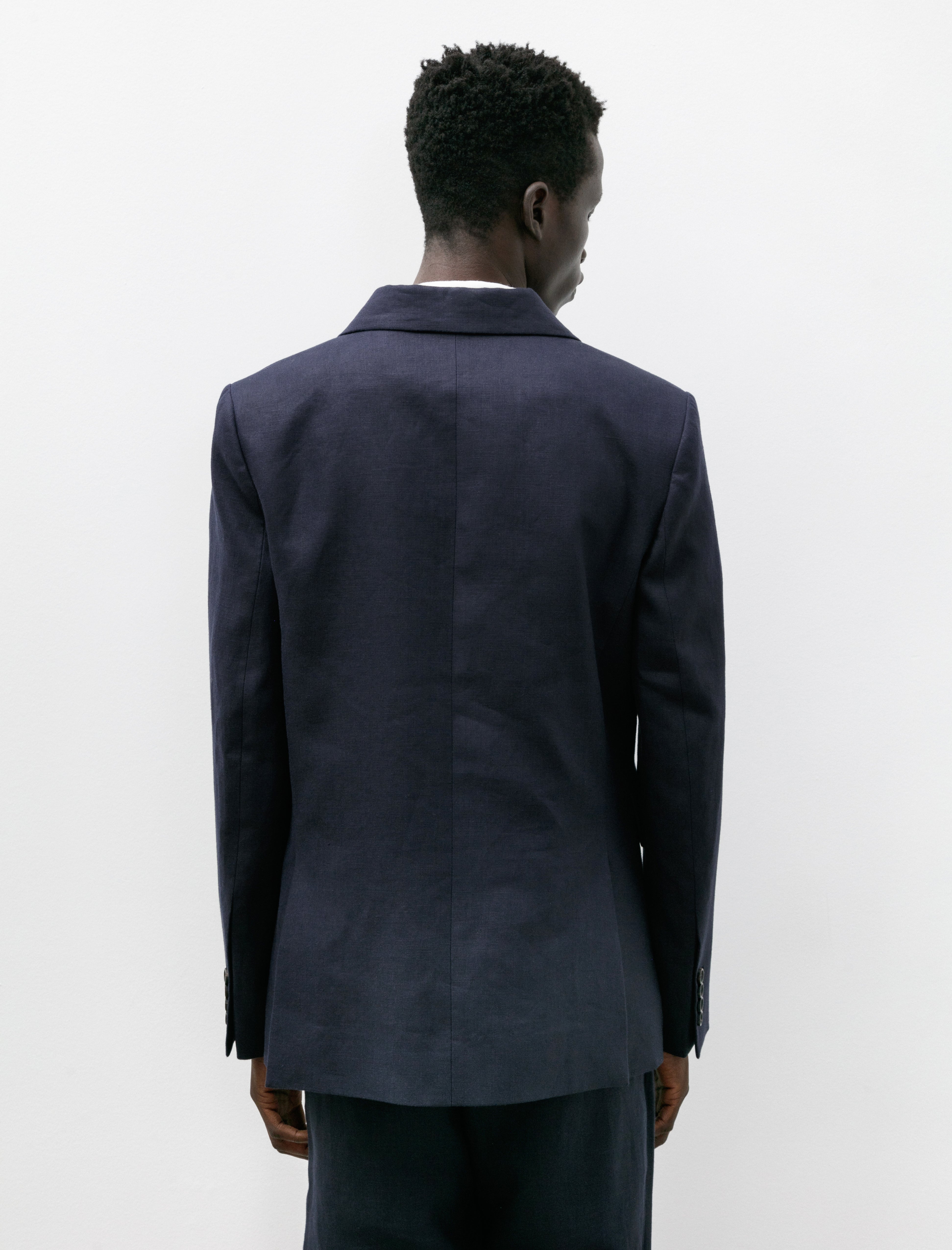 Bode Linen Double Breasted Suit Jacket Navy