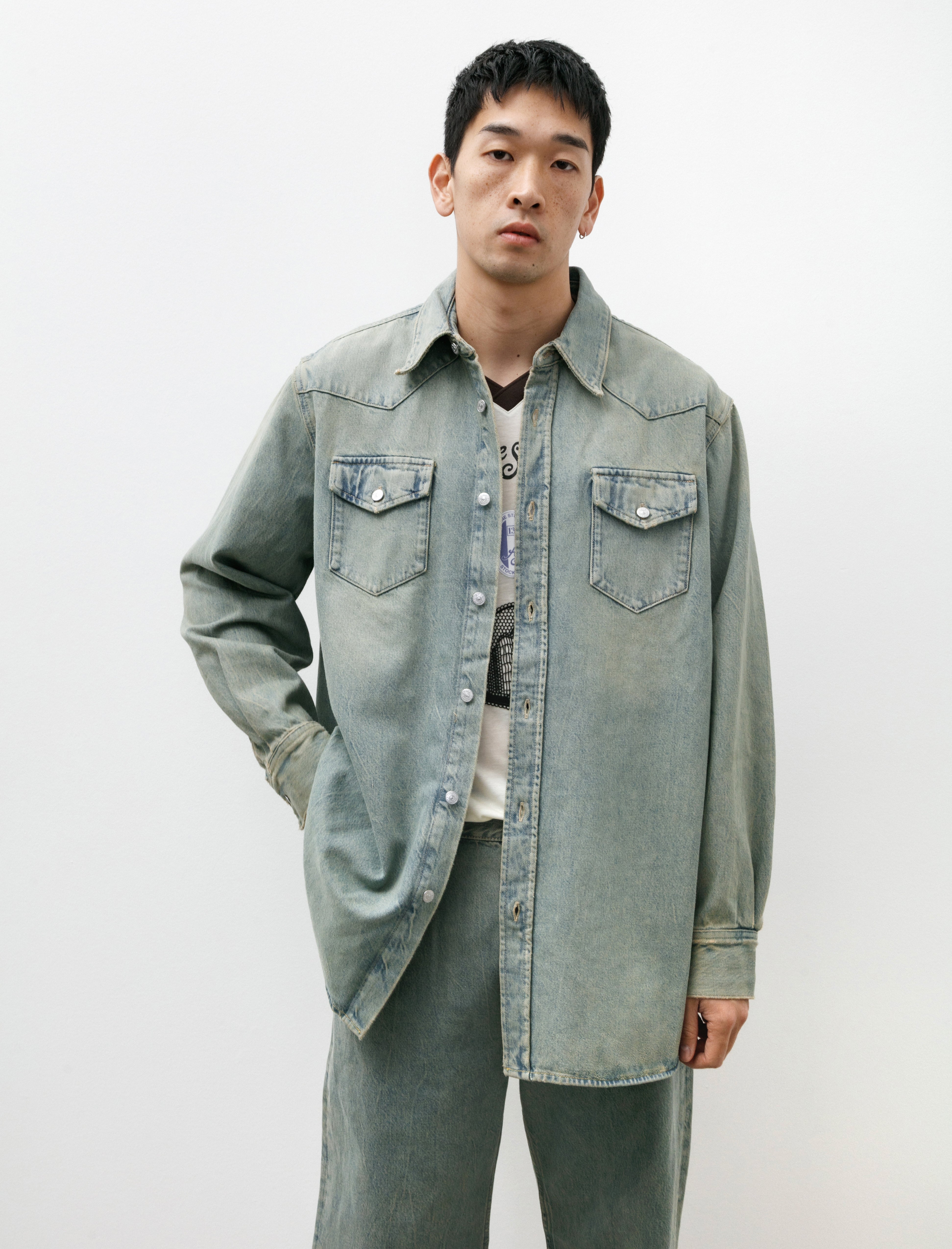 Acne Studios Relaxed Fit Denim Shirt Blue Beige