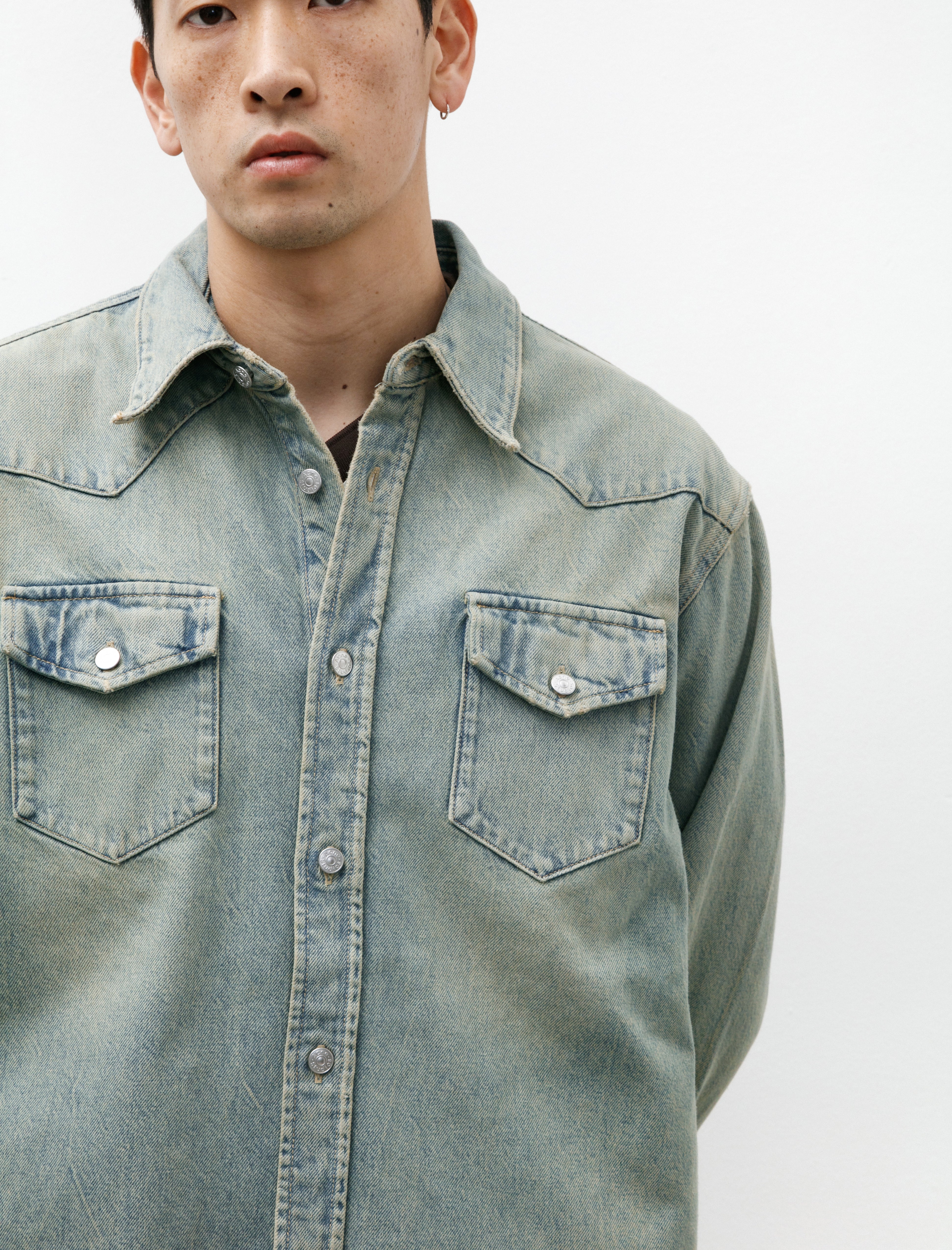 Acne Studios Relaxed Fit Denim Shirt Blue Beige