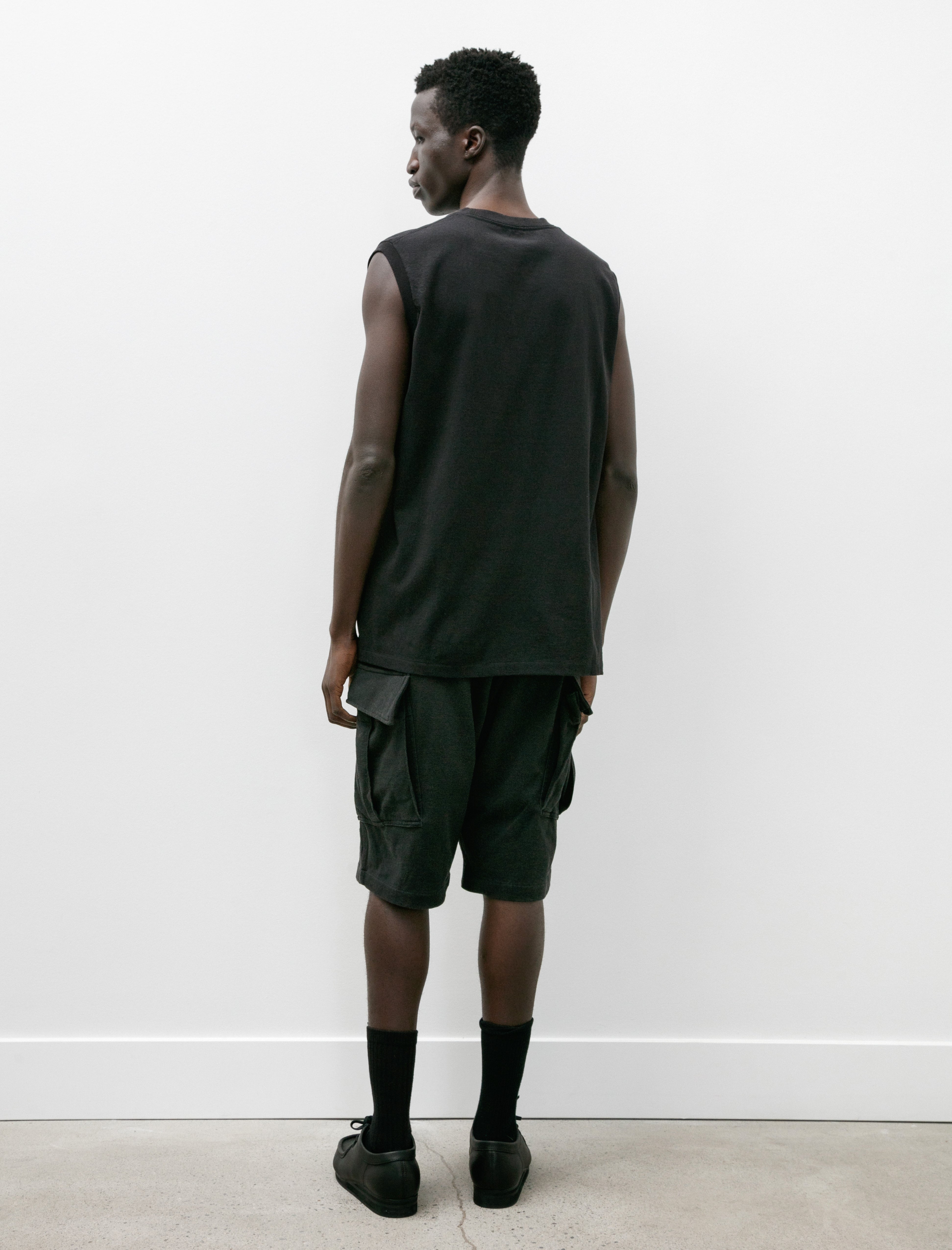 Comoli Cotton Jersey Cargo Shorts Fade Black