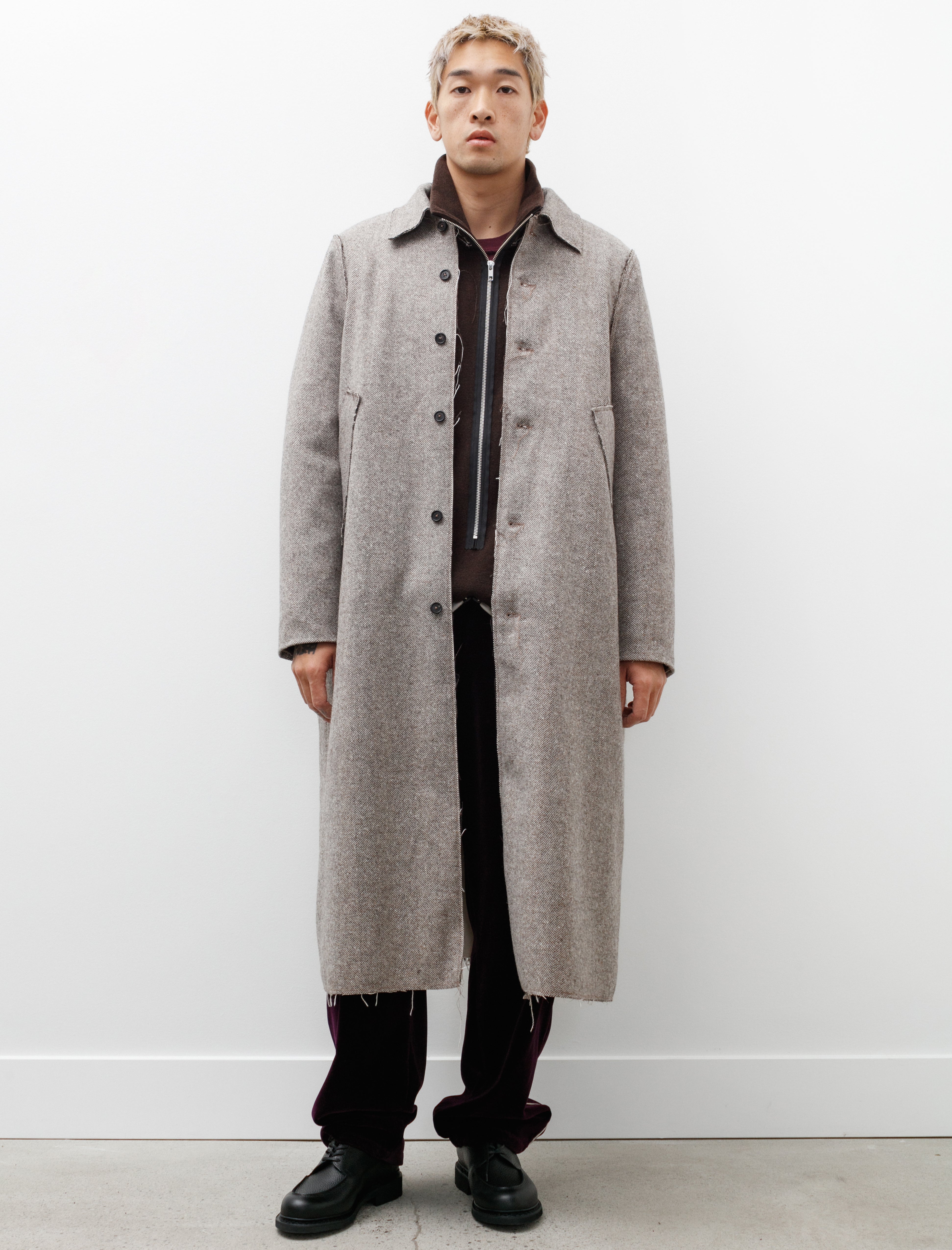 Camiel Fortgens Long Gap Coat Wool Herringbone Brown