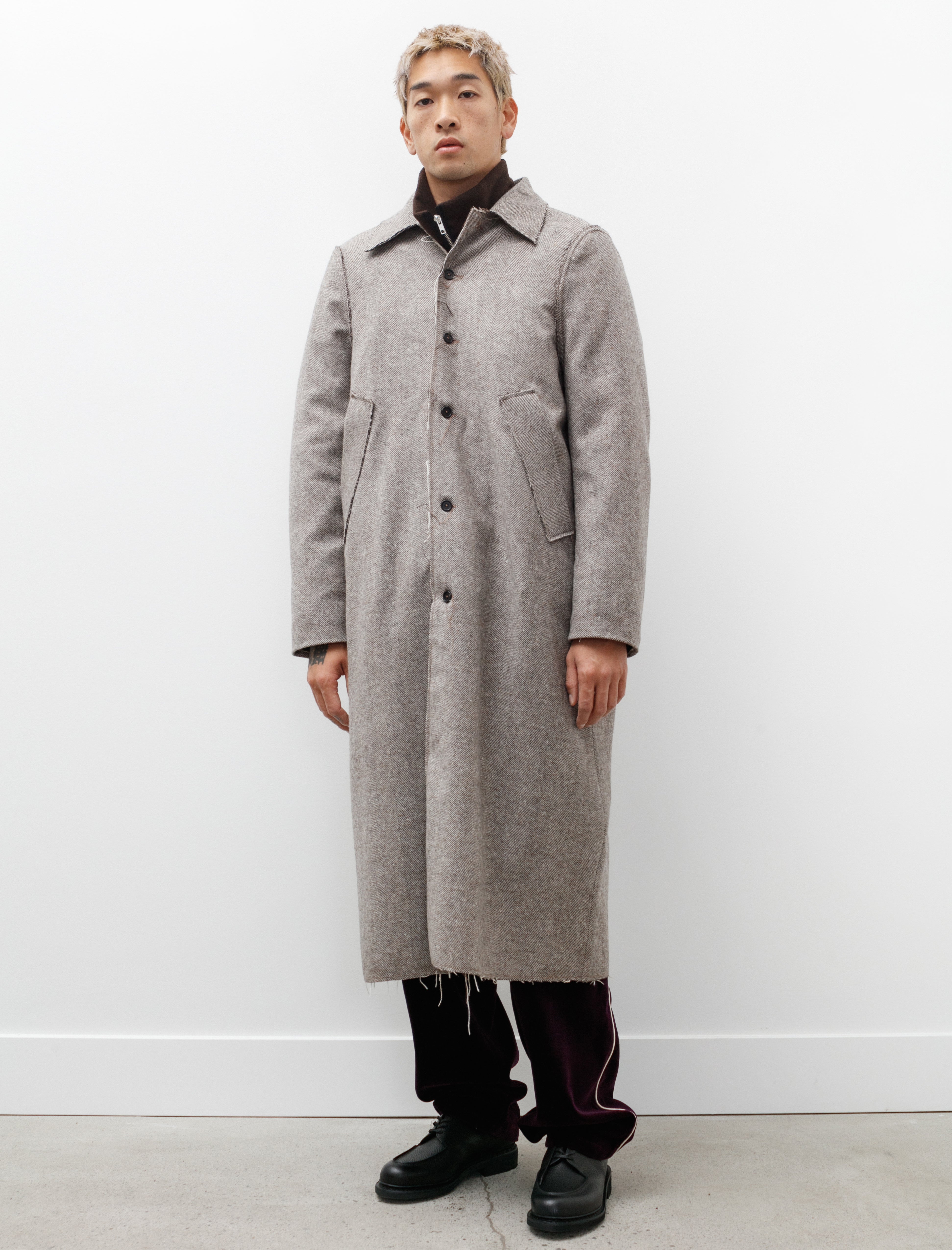 Camiel Fortgens Long Gap Coat Wool Herringbone Brown