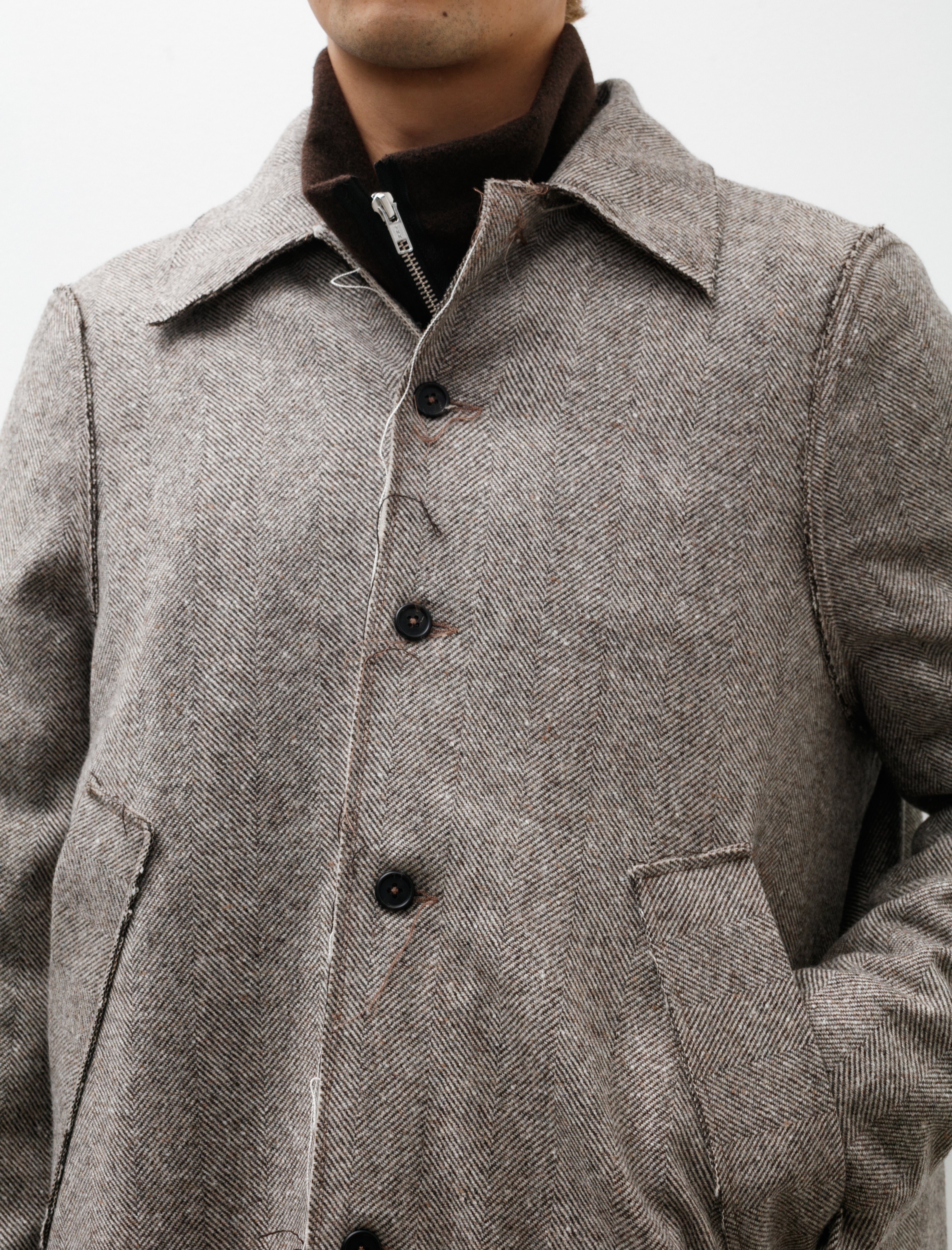 Camiel Fortgens Long Gap Coat Wool Herringbone Brown