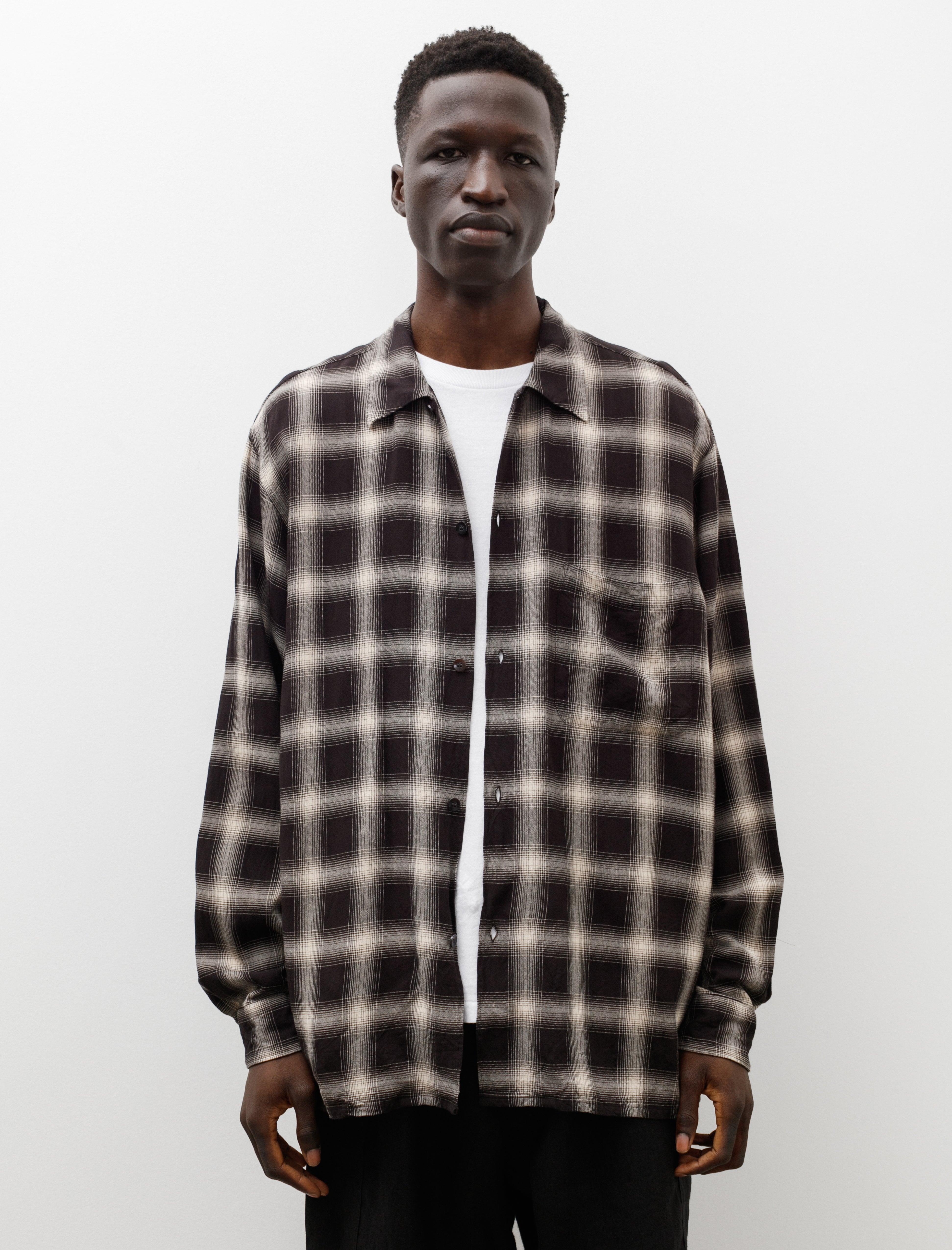 Rayon Check Open Collar Shirt