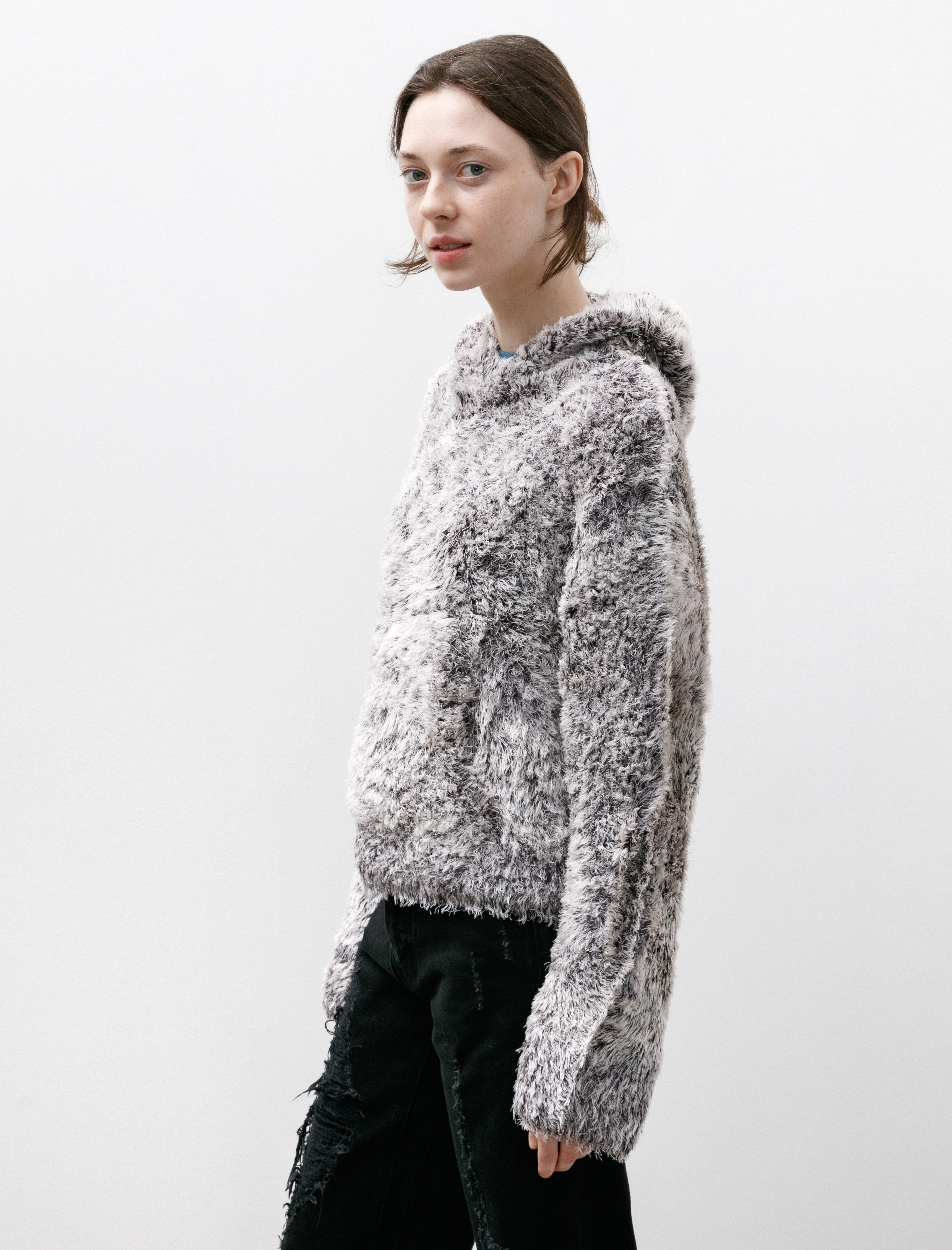 Kanako Sakai Silk Fur Hoodie White/Black