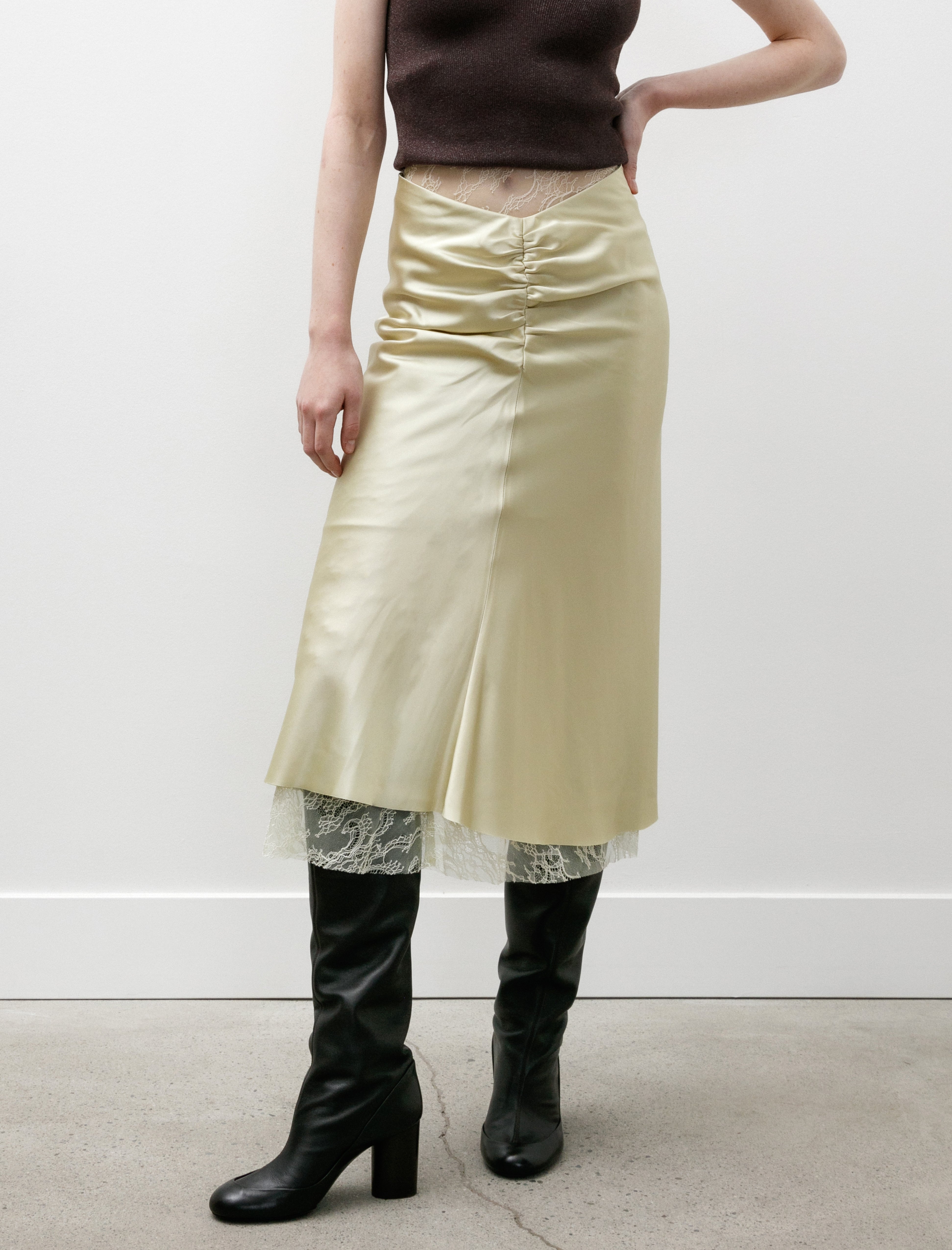 Kanako Sakai Satin Midi Skirt Vanilla Yellow