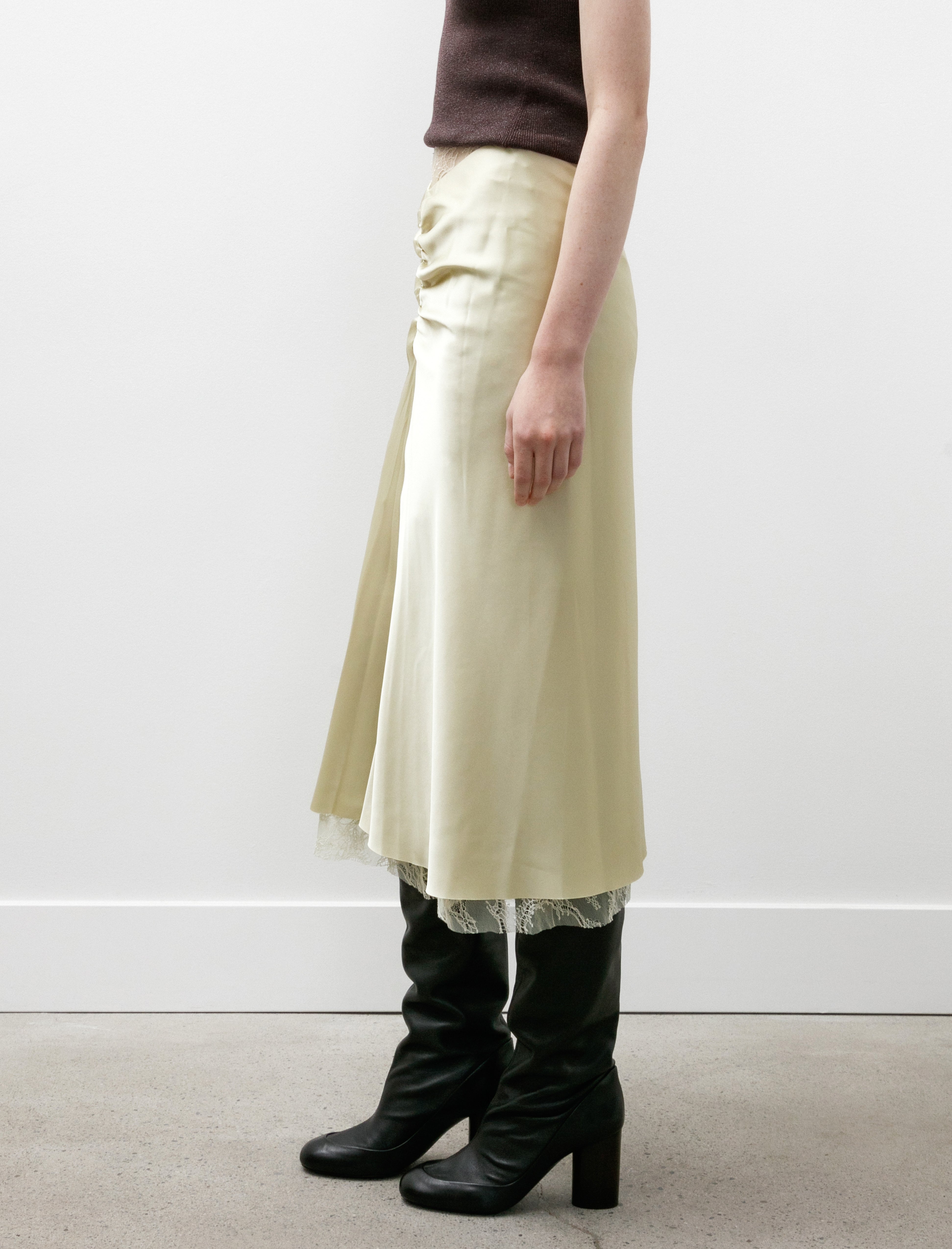 Kanako Sakai Satin Midi Skirt Vanilla Yellow