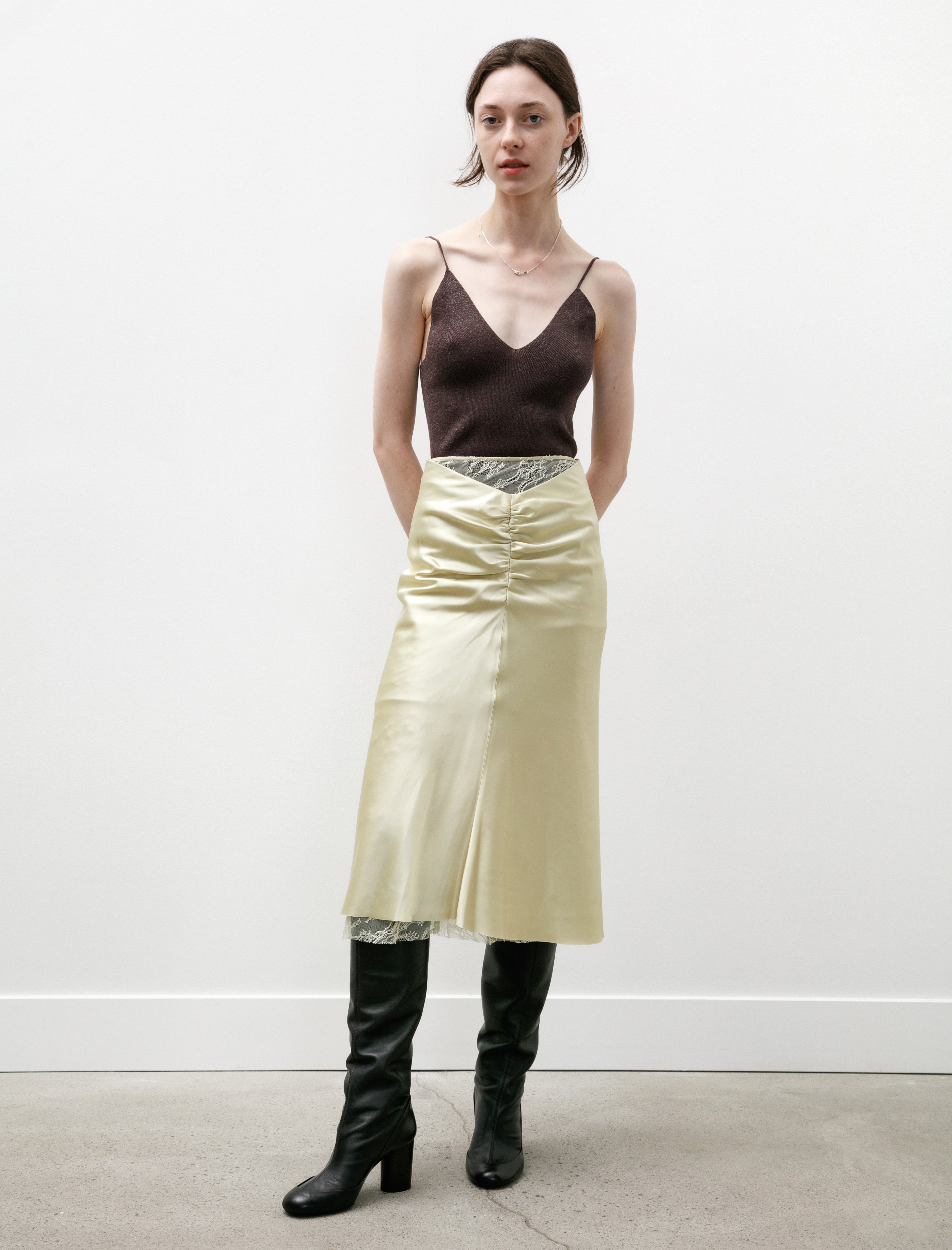 Kanako Sakai Satin Midi Skirt Vanilla Yellow