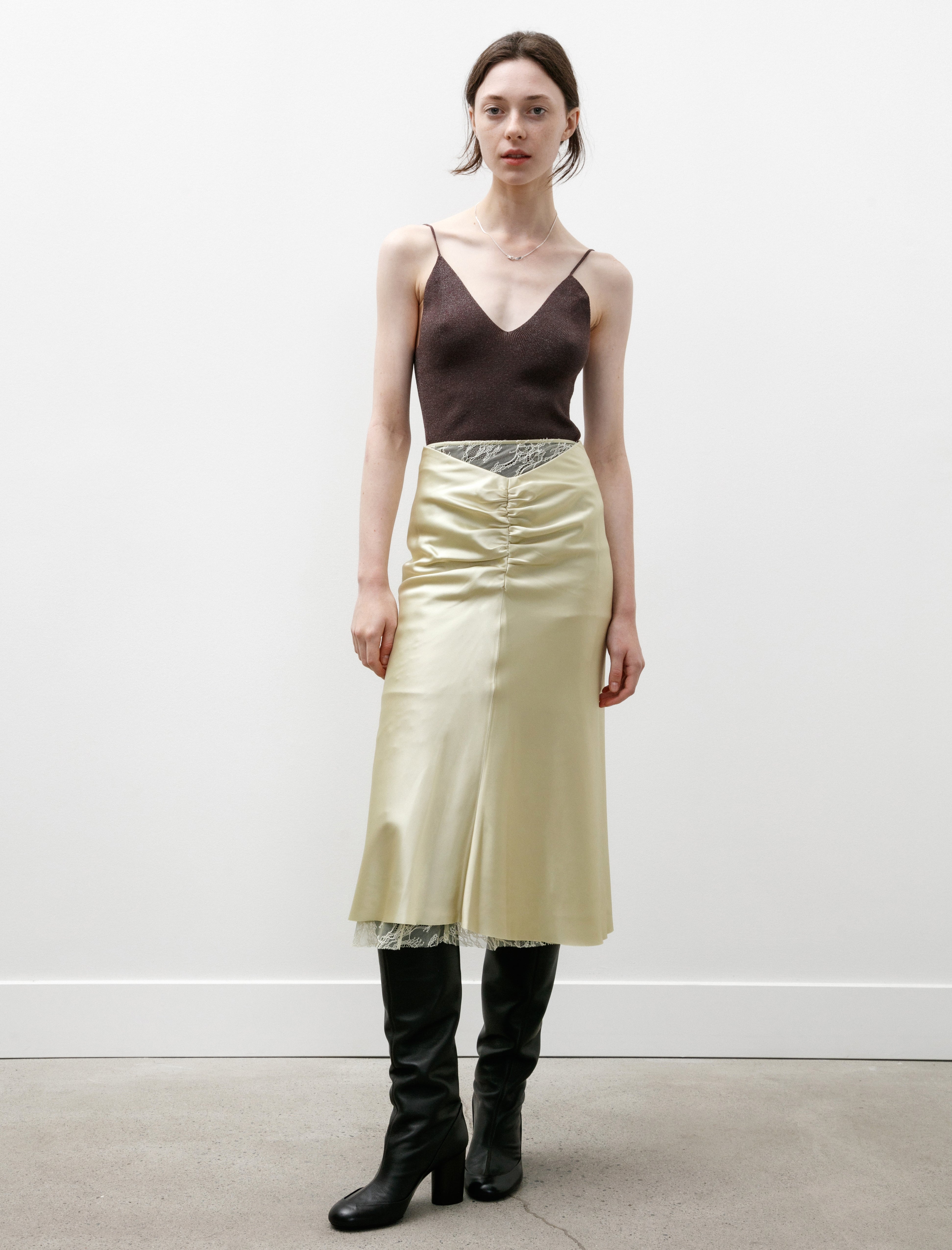 Kanako Sakai Satin Midi Skirt Vanilla Yellow