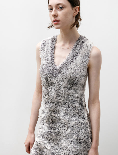 Kanako Sakai Silk Fur V-Neck Dress White/Black