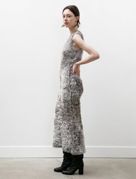 Kanako Sakai Silk Fur V-Neck Dress White/Black