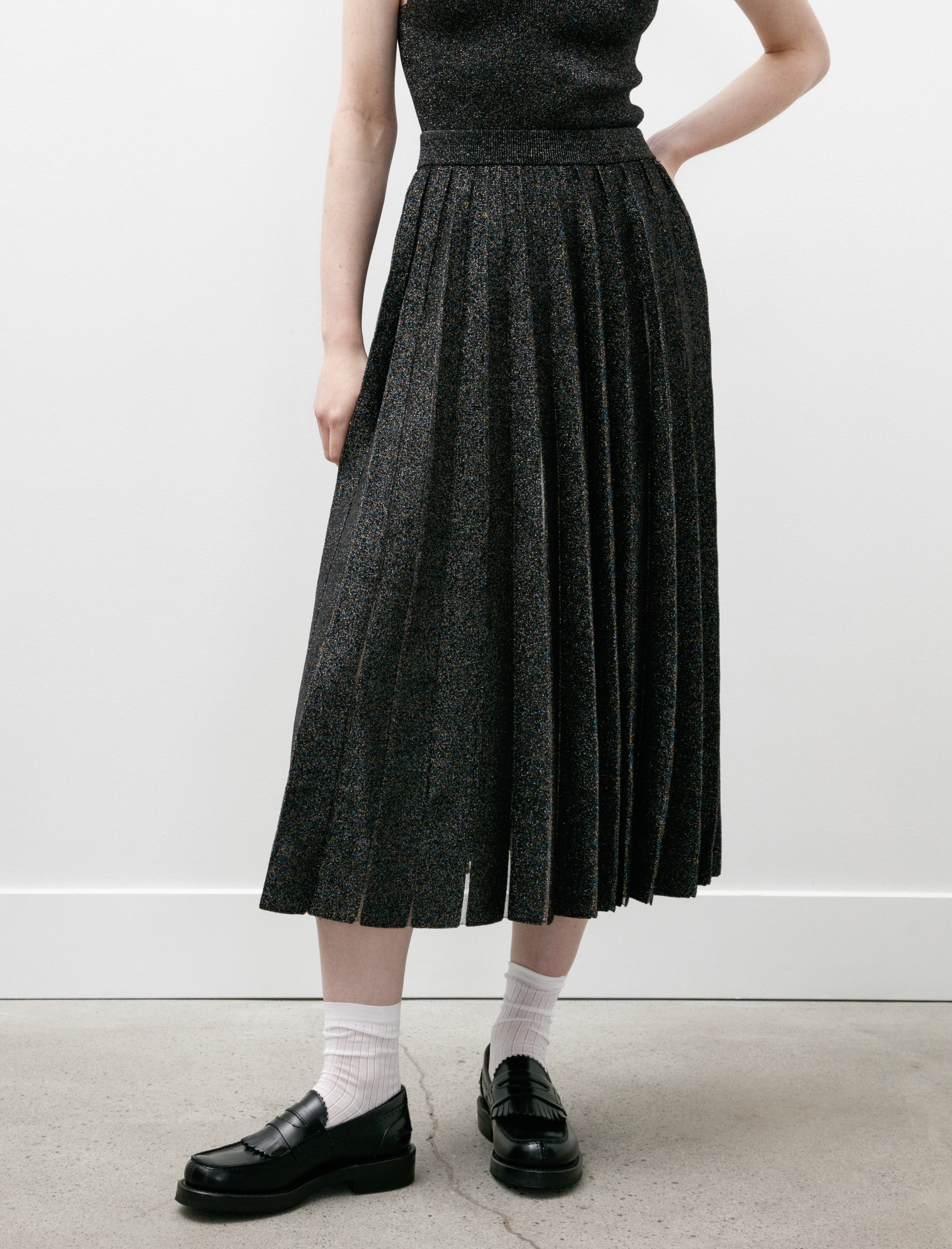 Kanako Sakai Glitter Pleated Knit Skirt Black