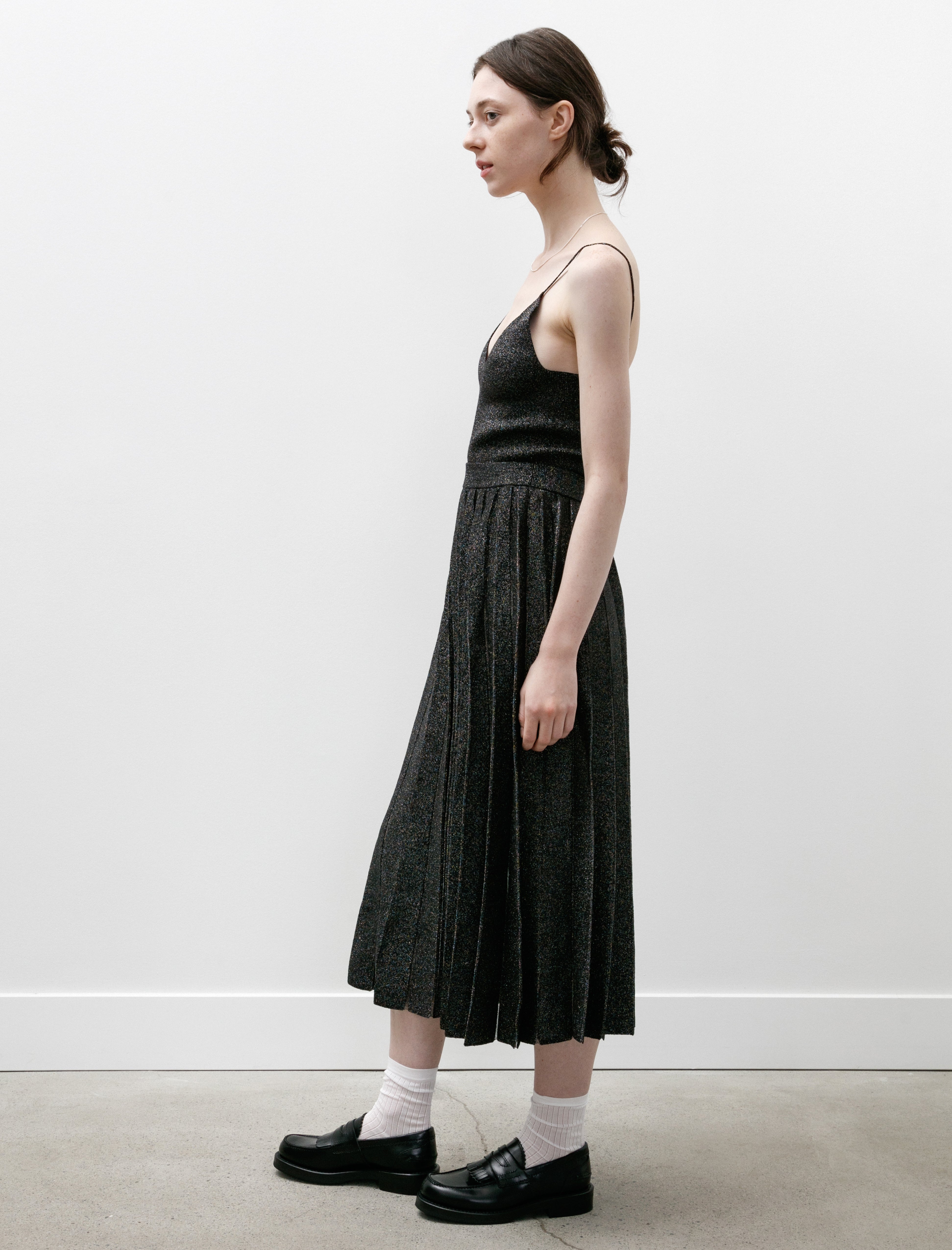 Kanako Sakai Glitter Pleated Knit Skirt Black