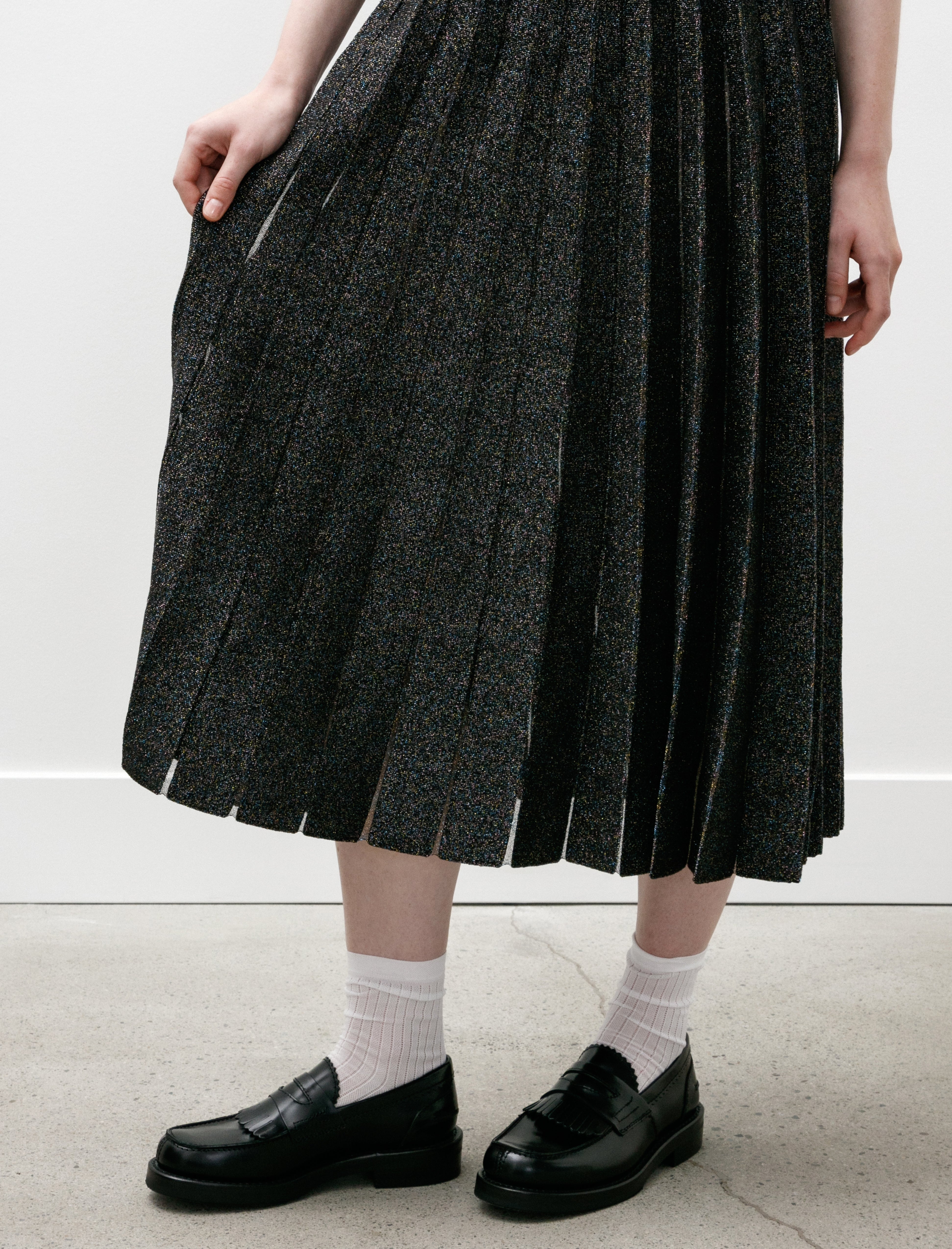 Kanako Sakai Glitter Pleated Knit Skirt Black