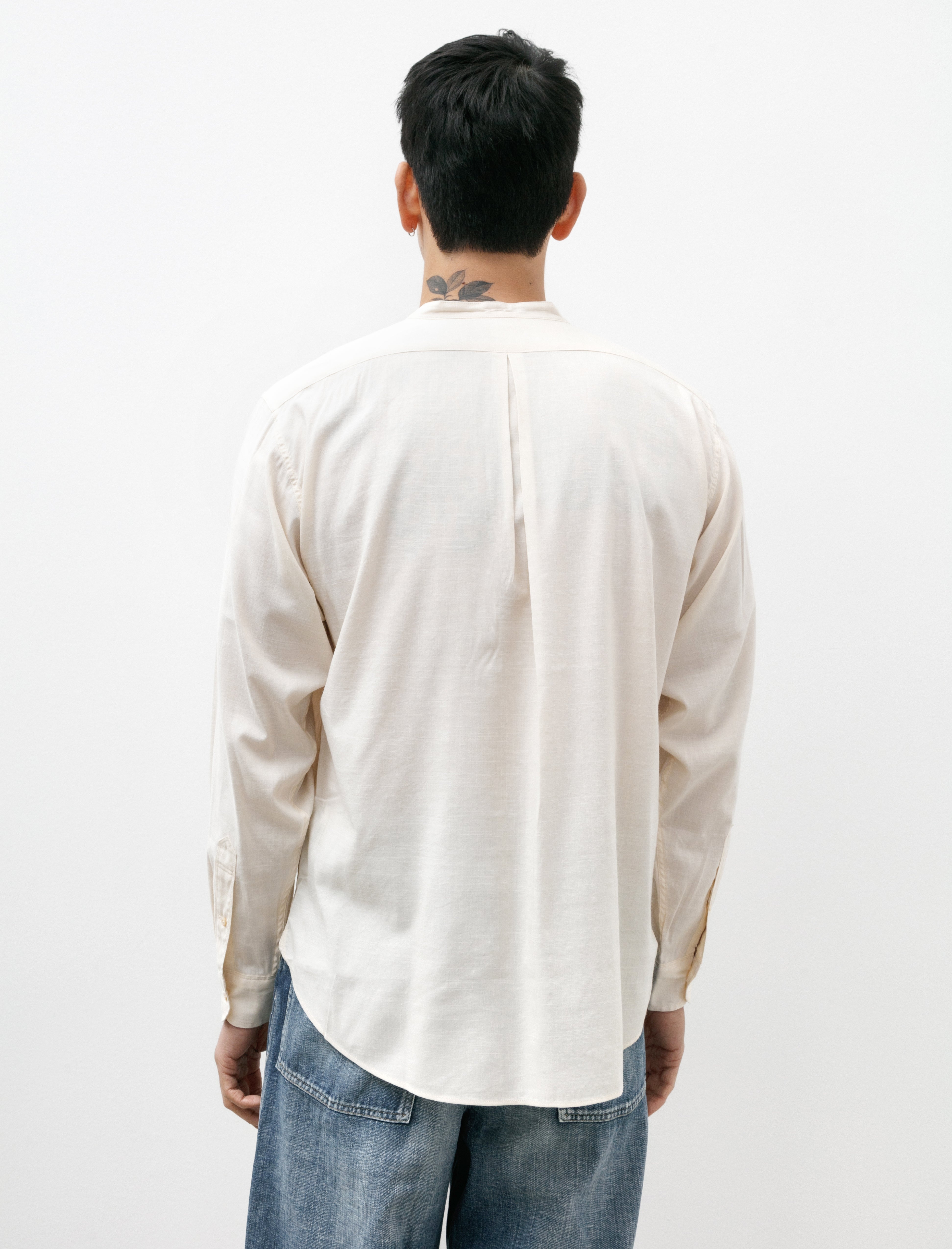 Taiga Takahashi Lot 104 Band Collar Shirt Cotton Rayon Ivory