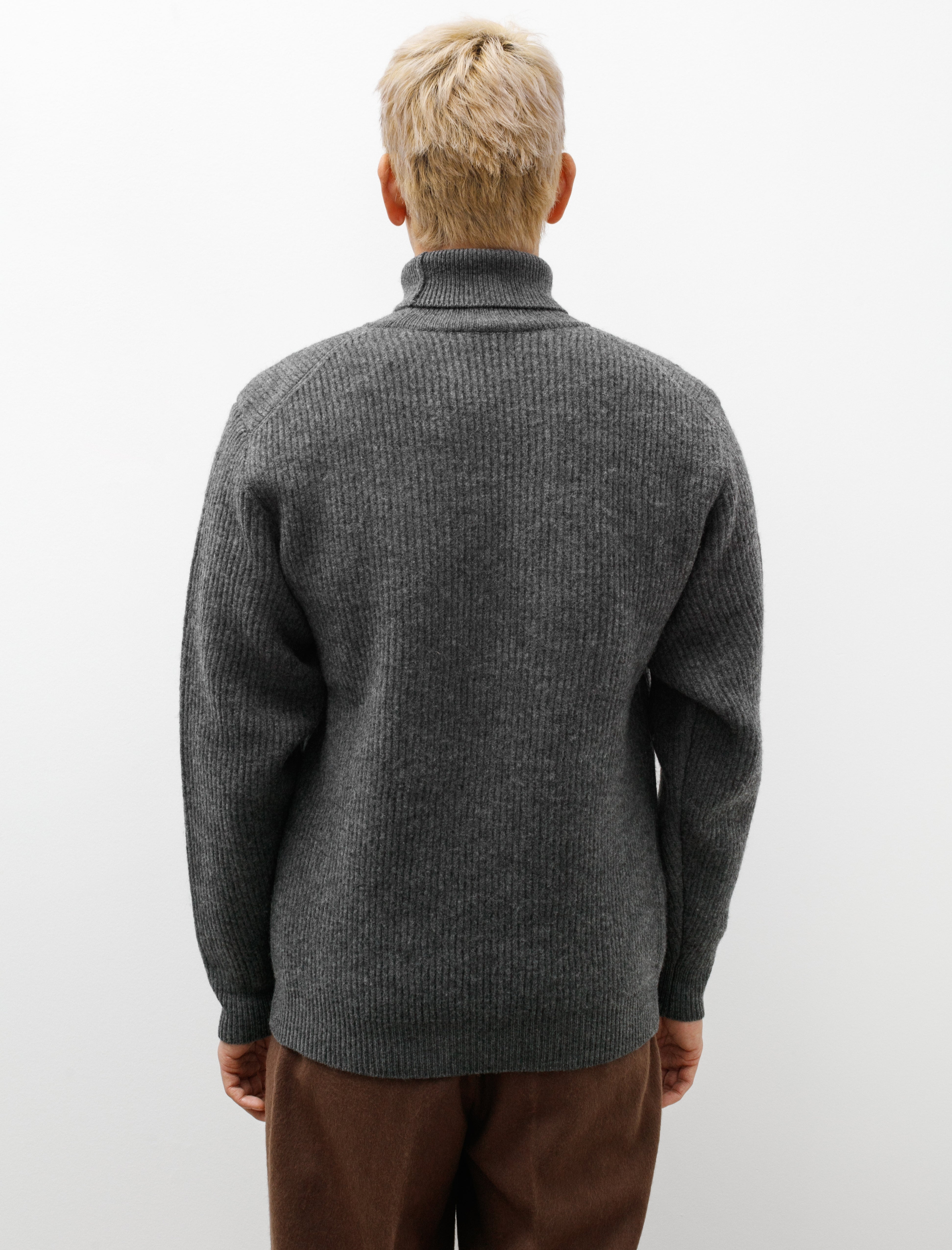 Auralee Milled French Merino Rib Turtleneck Charcoal