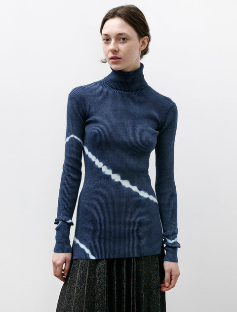 Kanako Sakai Shibori Ribbed Knit Turtleneck Indigo