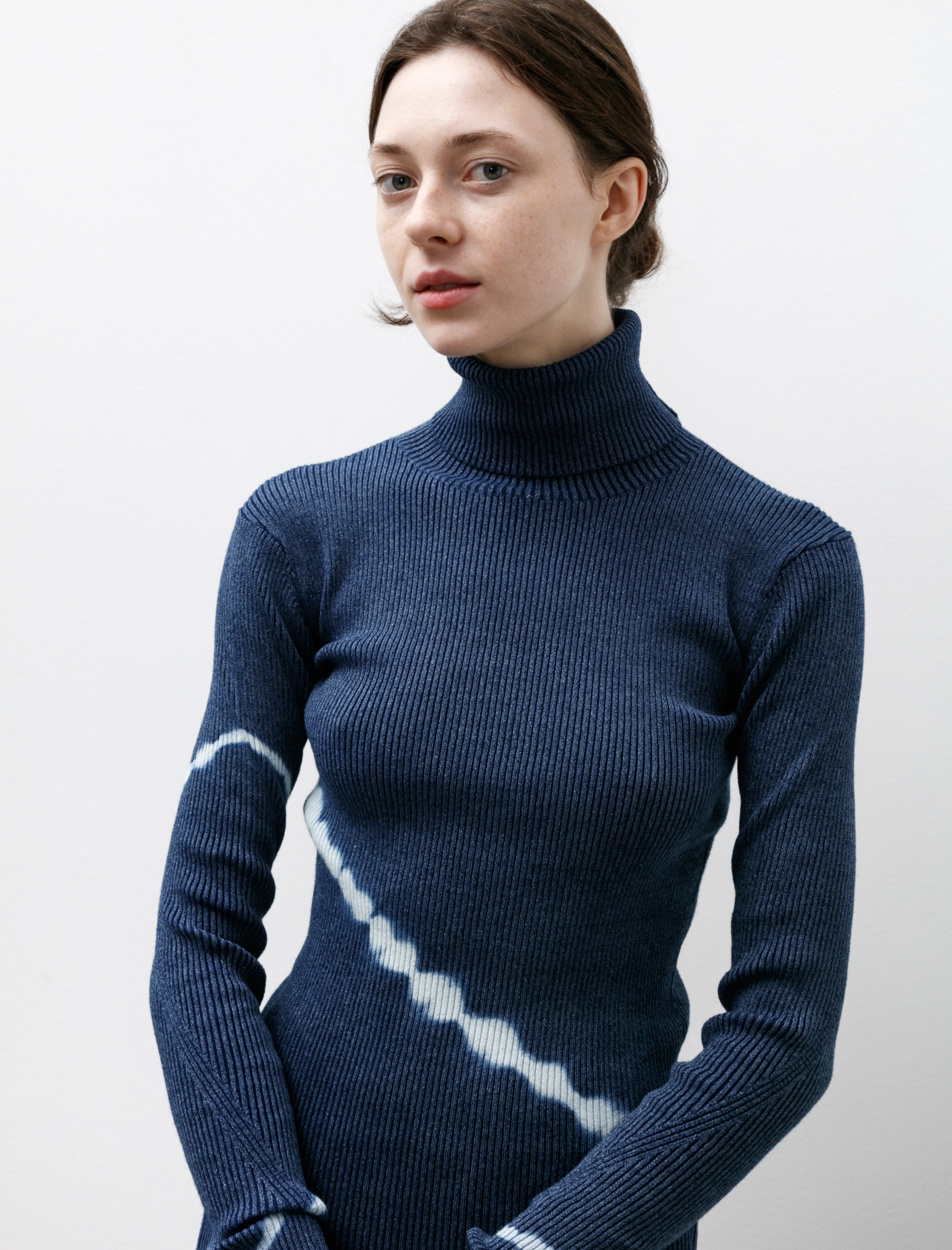 Kanako Sakai Shibori Ribbed Knit Turtleneck Indigo