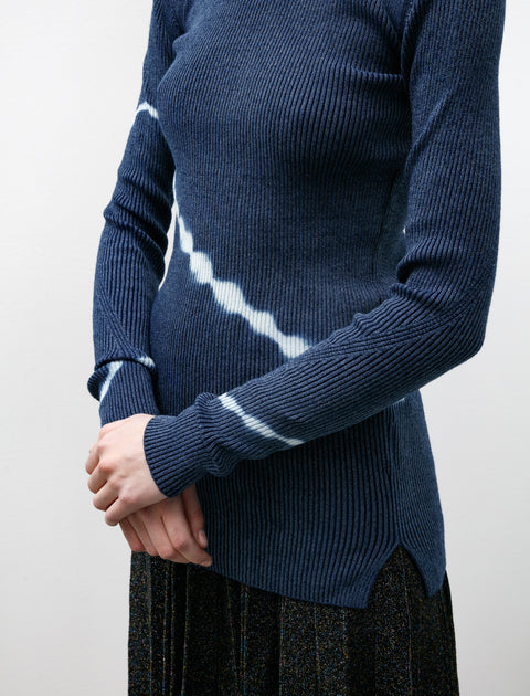 Kanako Sakai Shibori Ribbed Knit Turtleneck Indigo