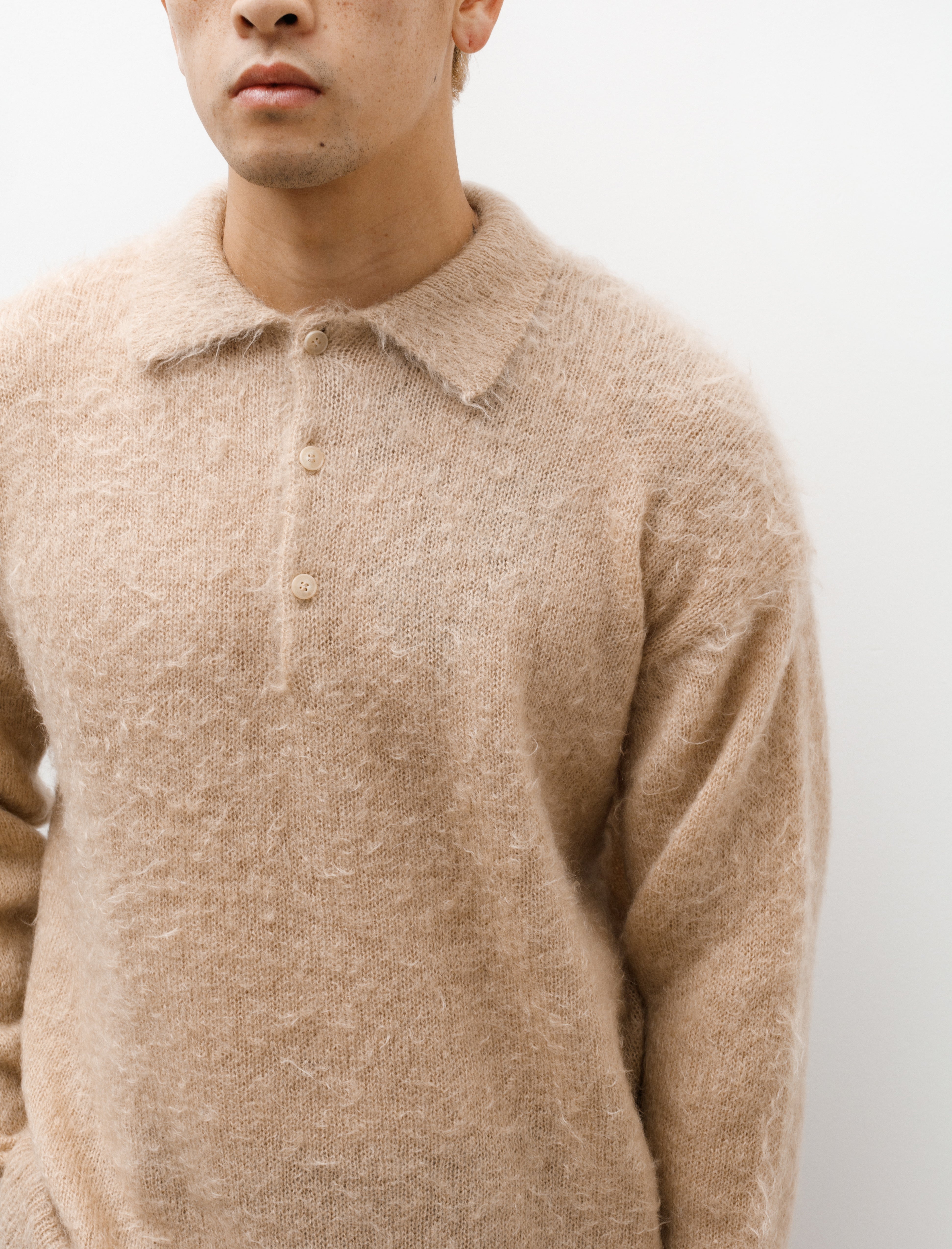 Auralee Brushed Super Kid Mohair Polo Beige