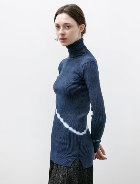 Kanako Sakai Shibori Ribbed Knit Turtleneck Indigo