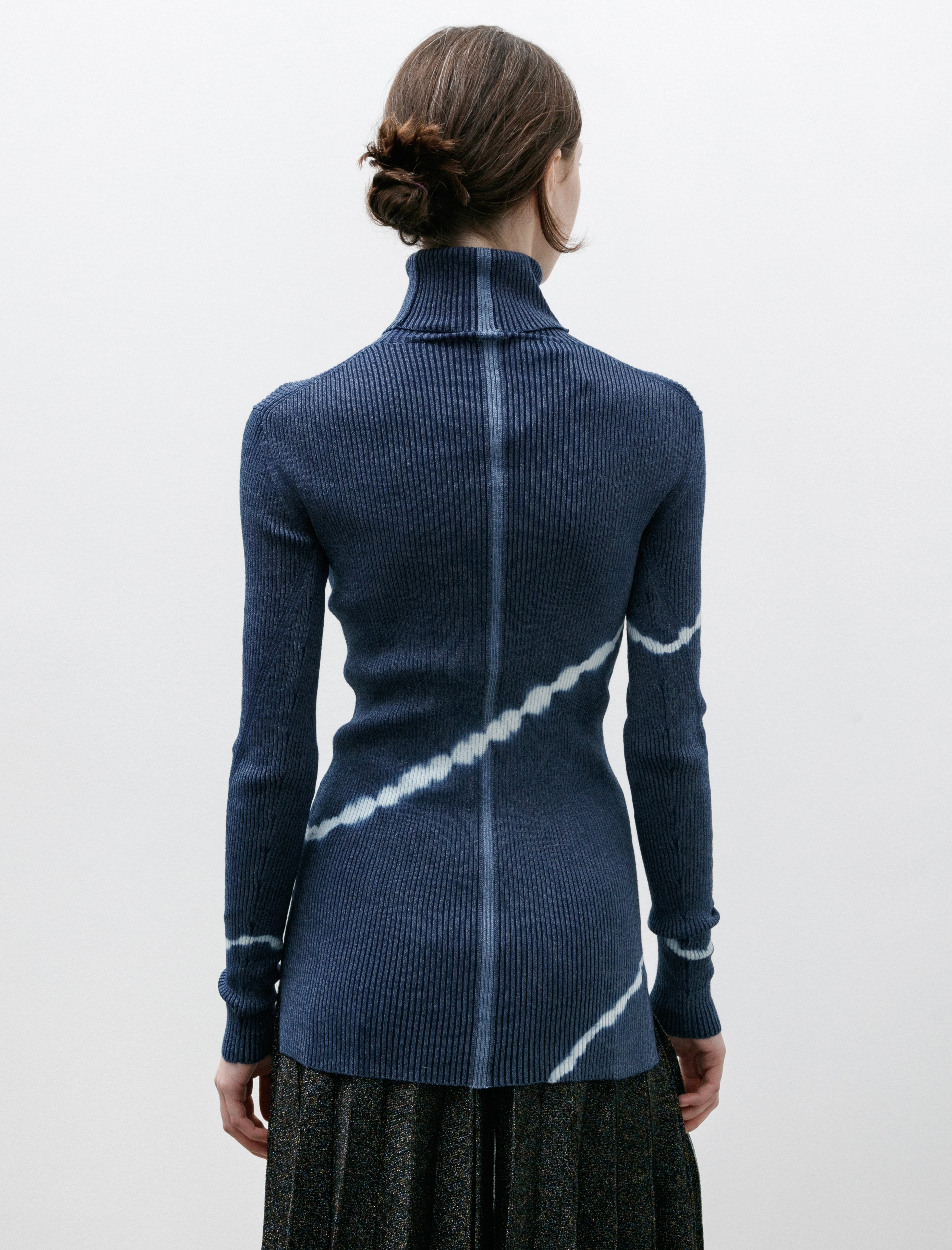 Kanako Sakai Shibori Ribbed Knit Turtleneck Indigo