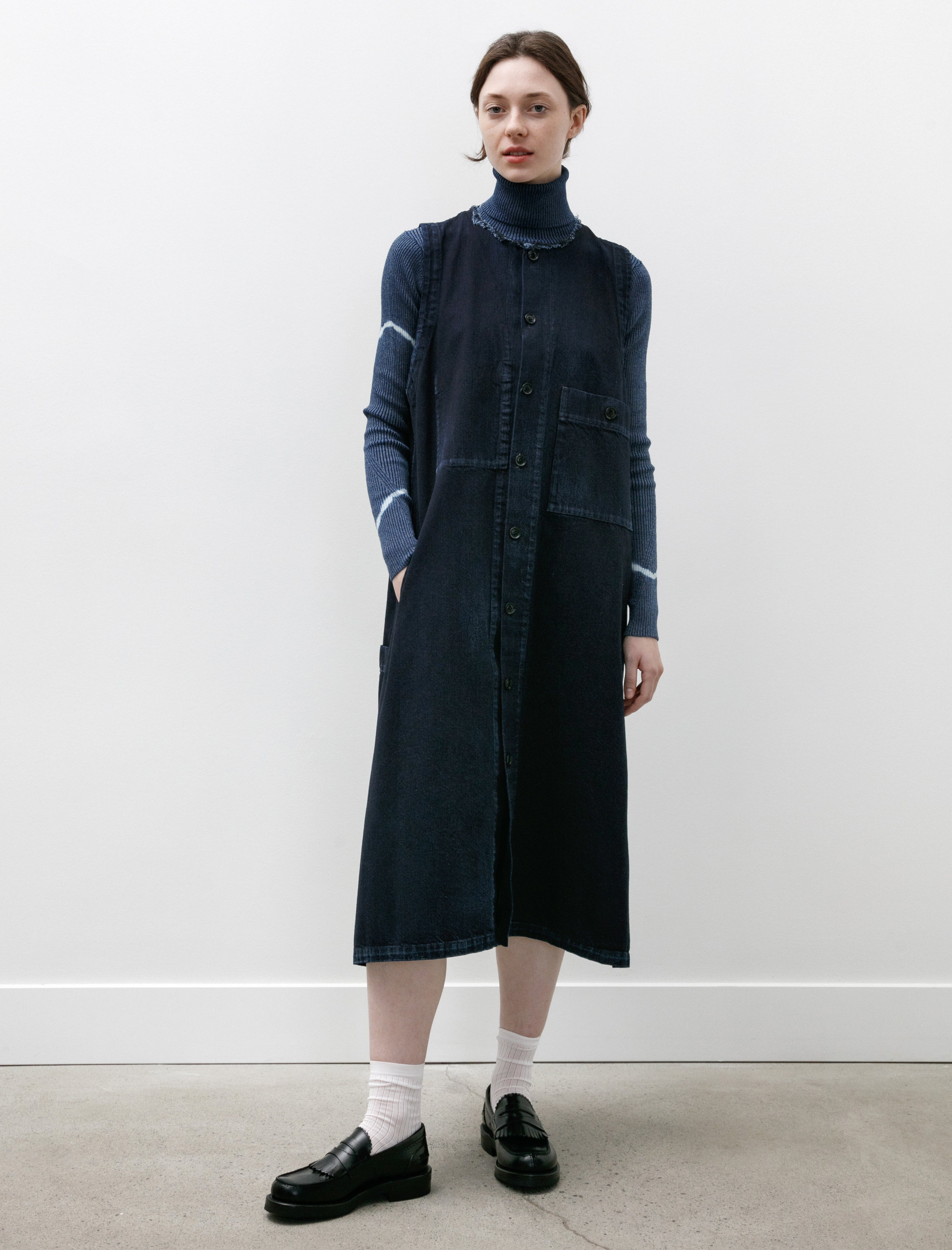 Y's by Yohji Yamamoto Long Denim Dress with Pockets Indigo