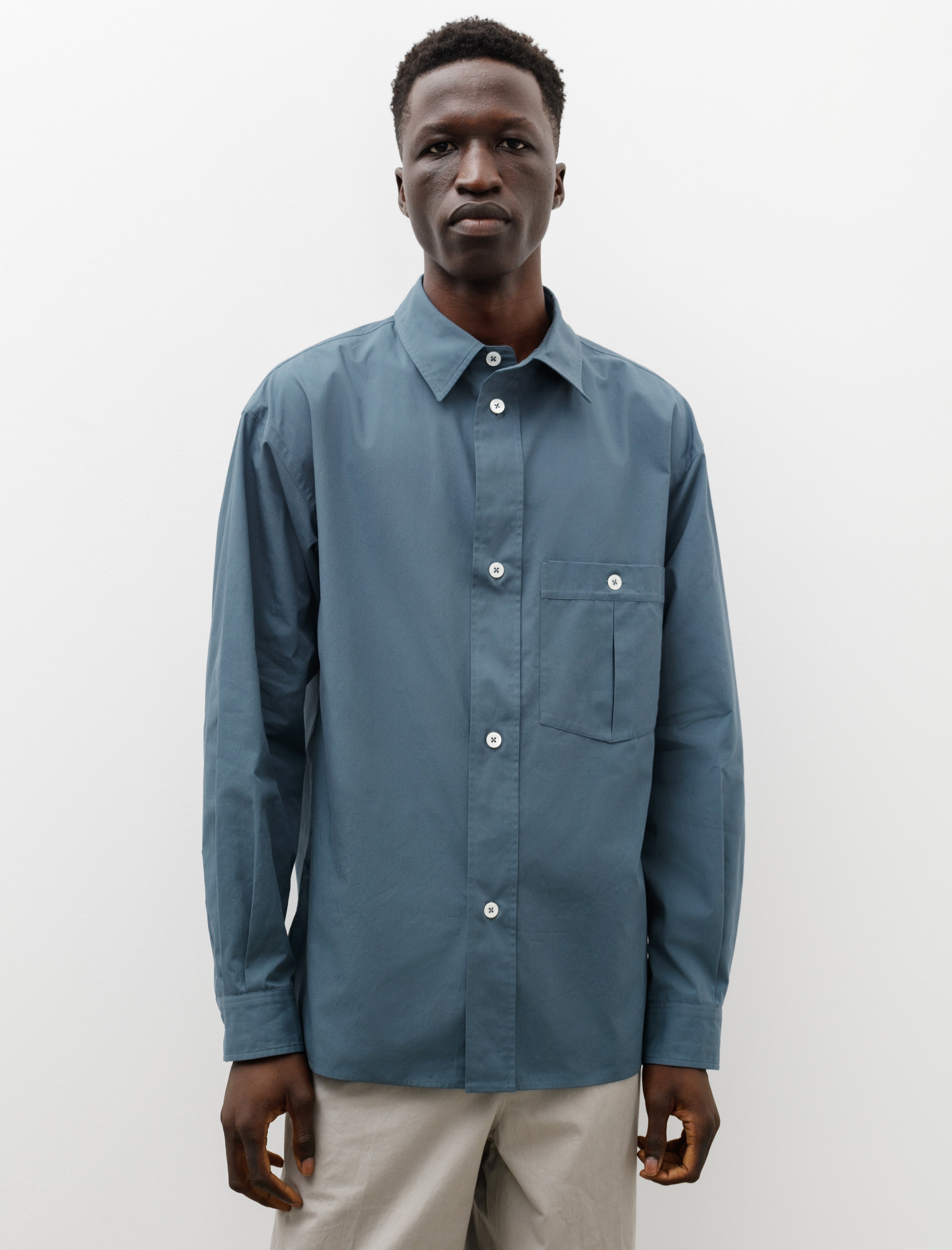 Inverted Pocket Shirt Tumbled Cotton Teal