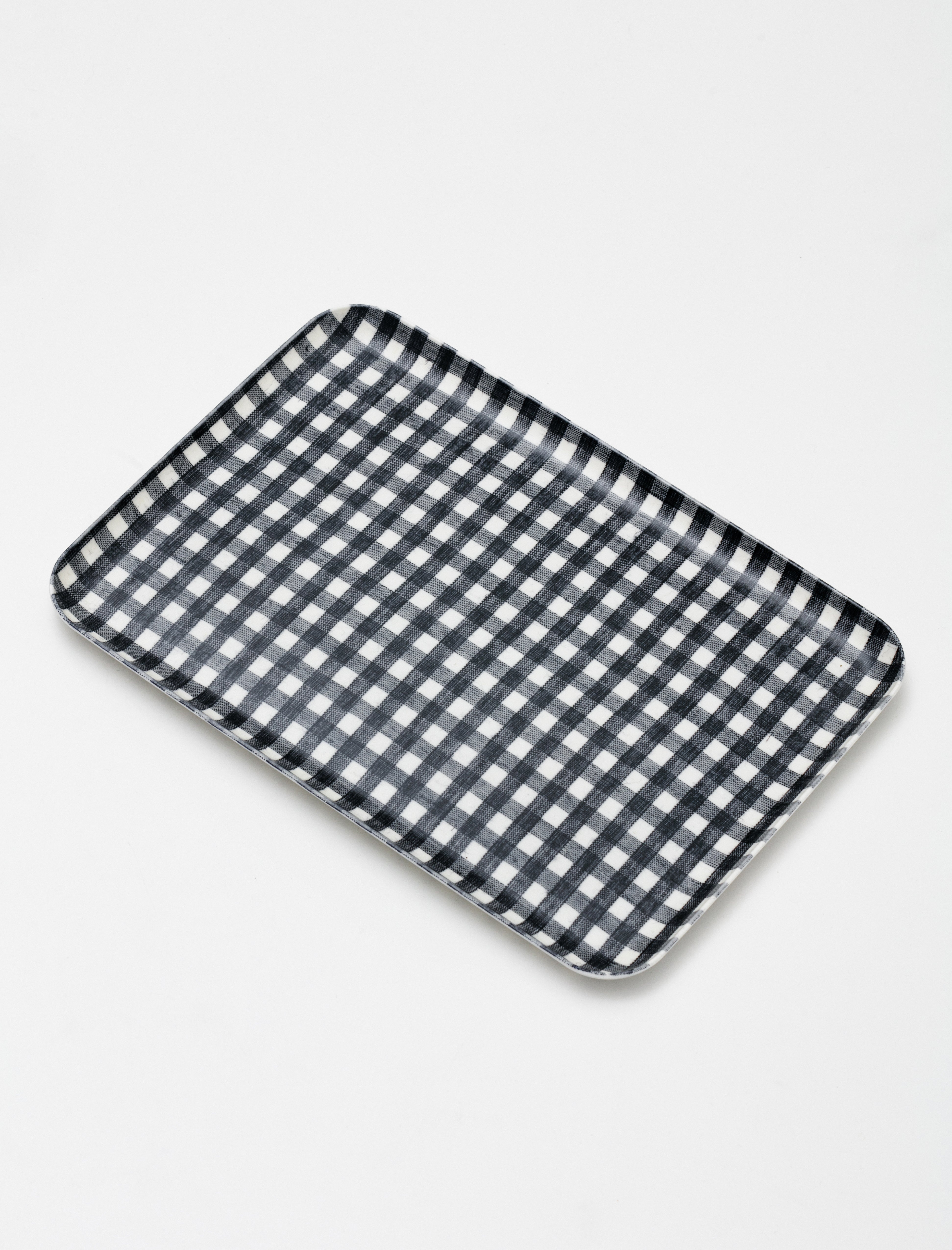 Fog Linen Linen Coating Tray (M) Navy White Check