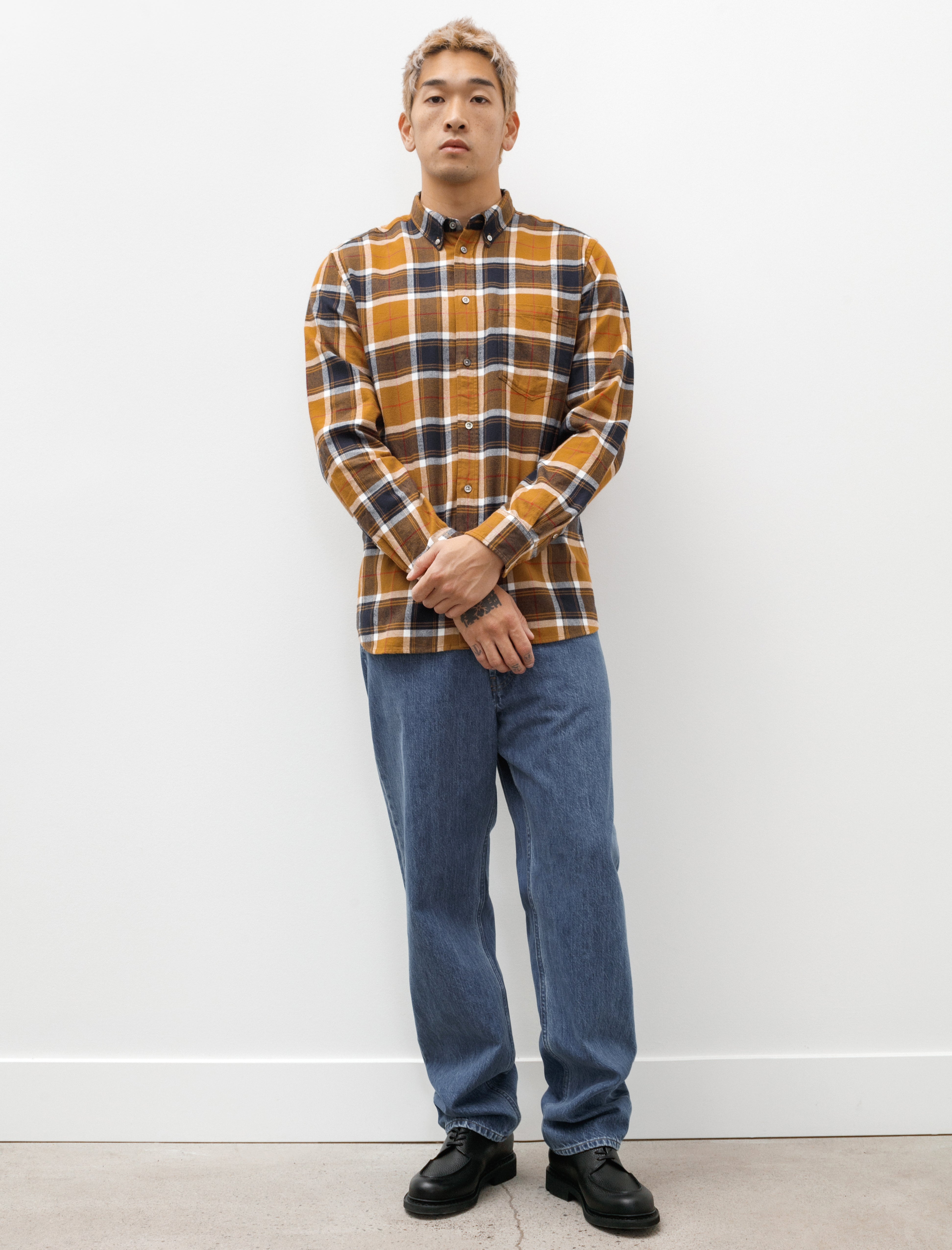 Norse Projects Anton Organic Flannel Check Shirt Cumin Yellow