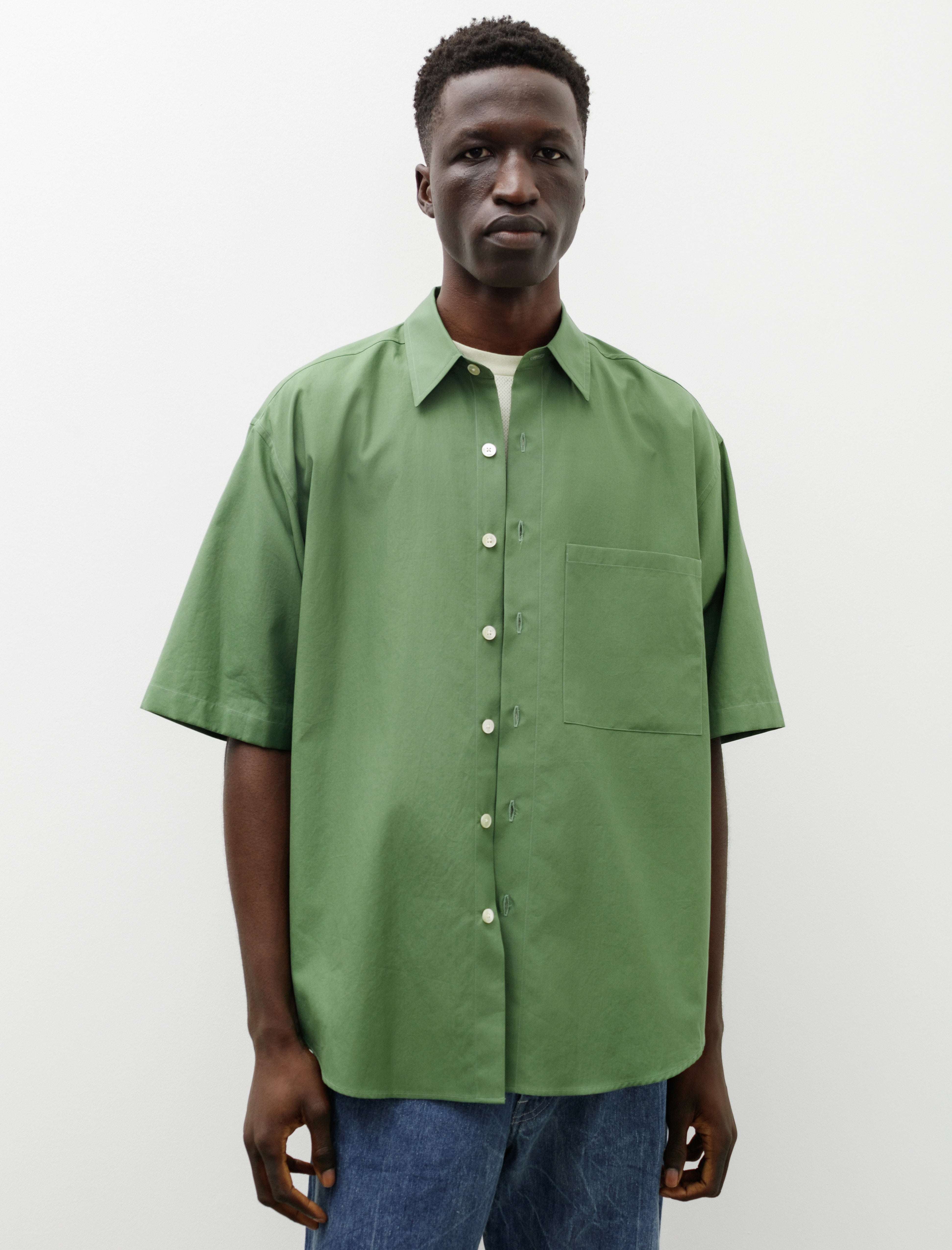 Washed Finx Twill Big Half Sleeve Shirt Khaki Green