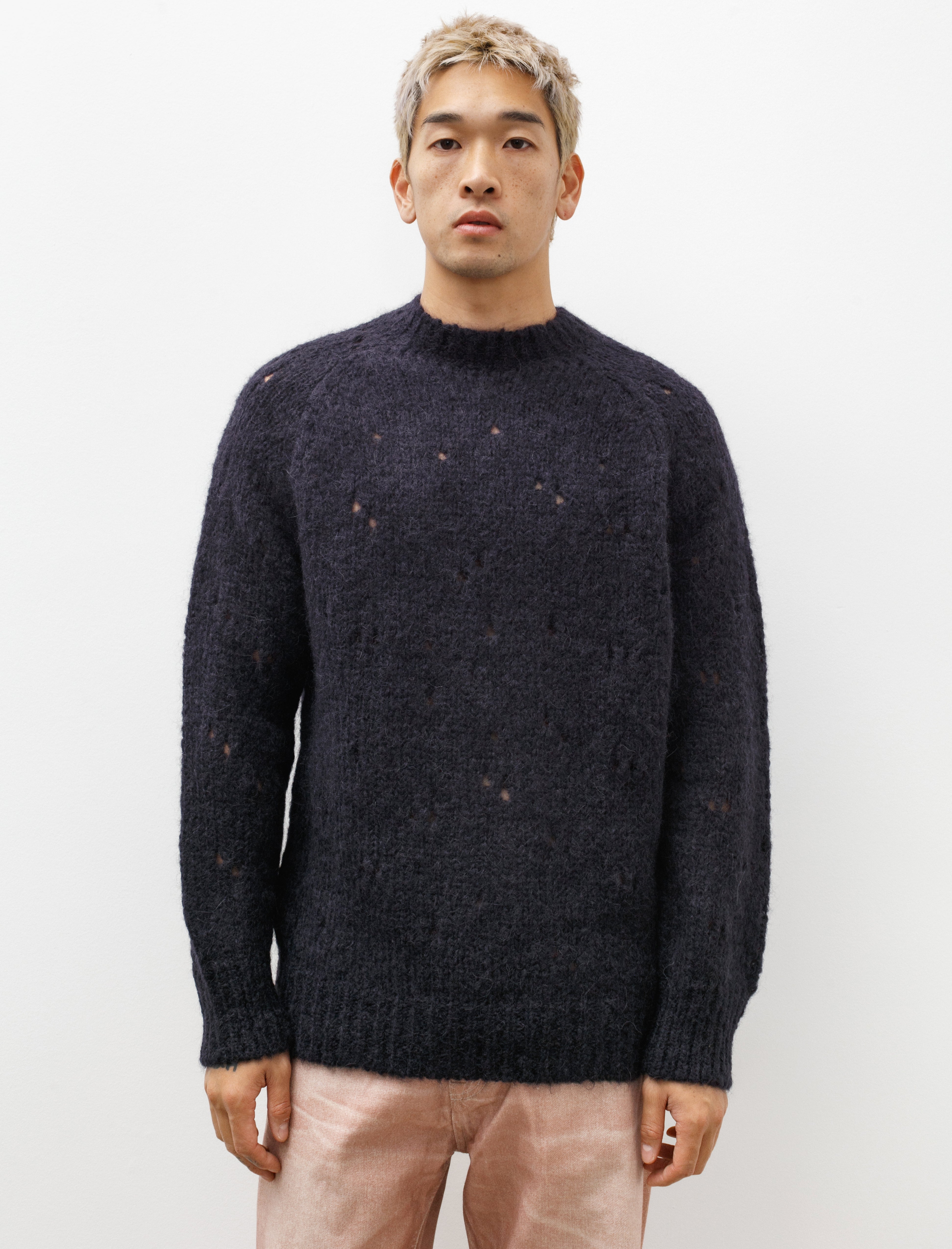 Our Legacy Needle Drop Raglan Navy Fuzzy Mohair Alpaca