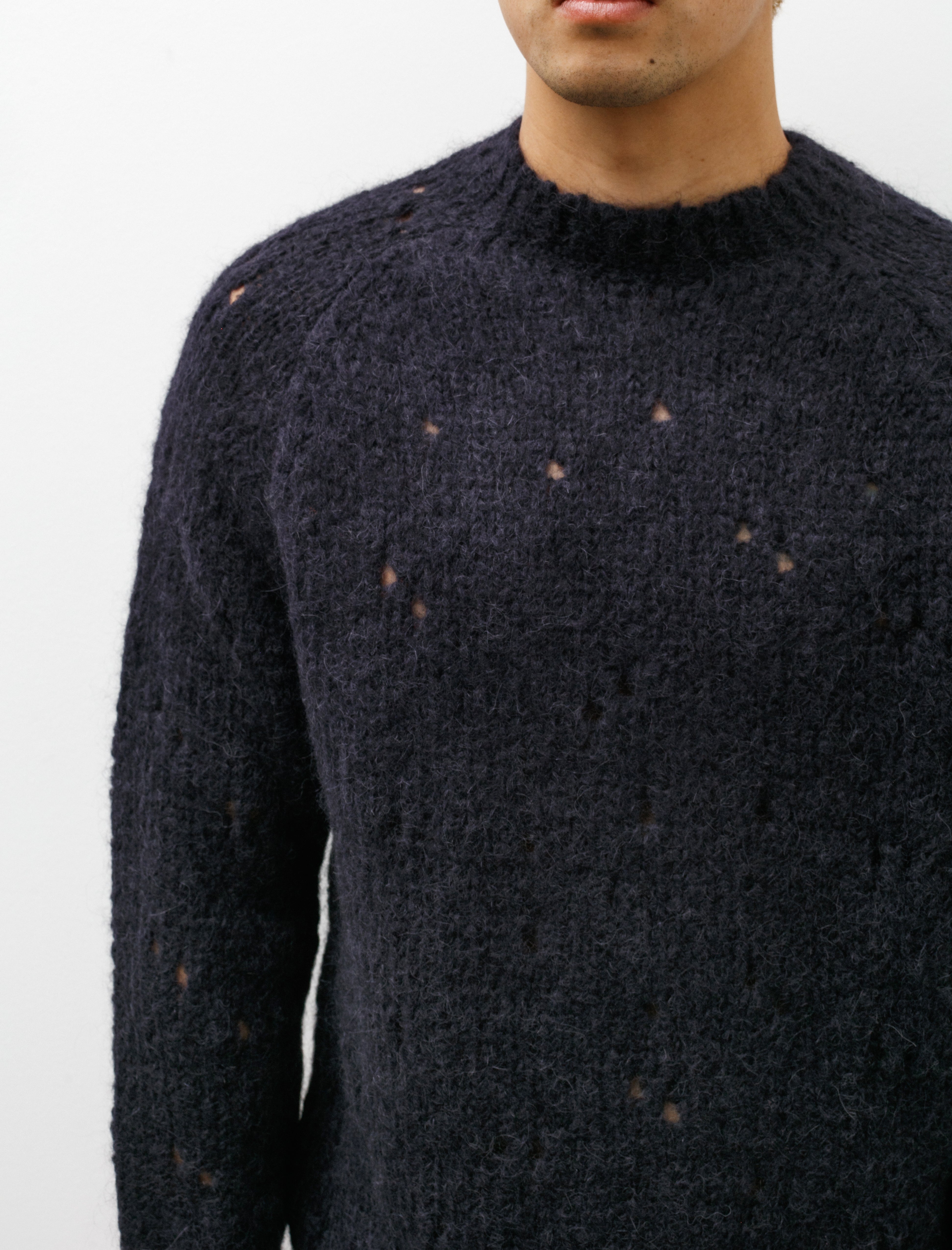 Our Legacy Needle Drop Raglan Navy Fuzzy Mohair Alpaca