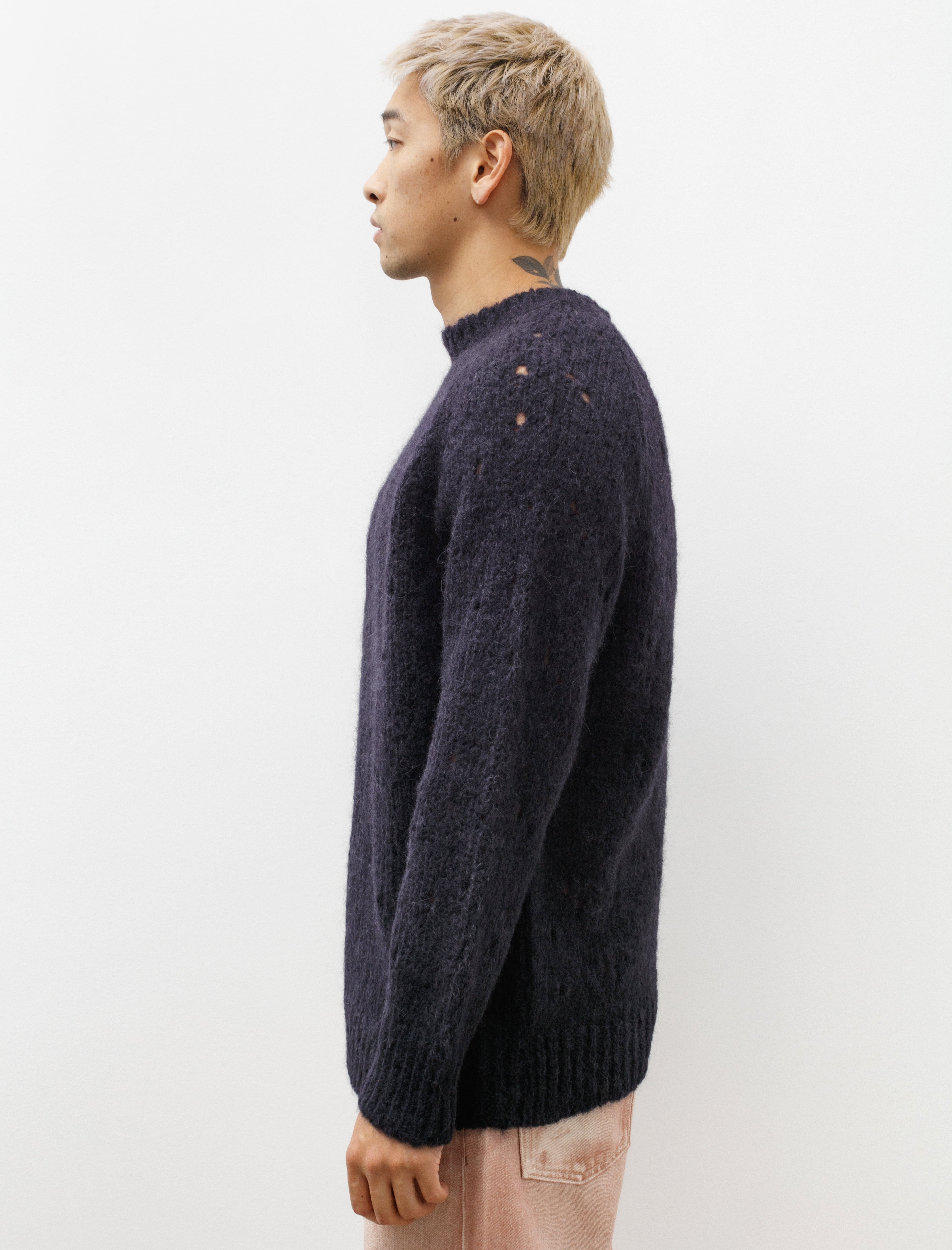 Our Legacy Needle Drop Raglan Navy Fuzzy Mohair Alpaca