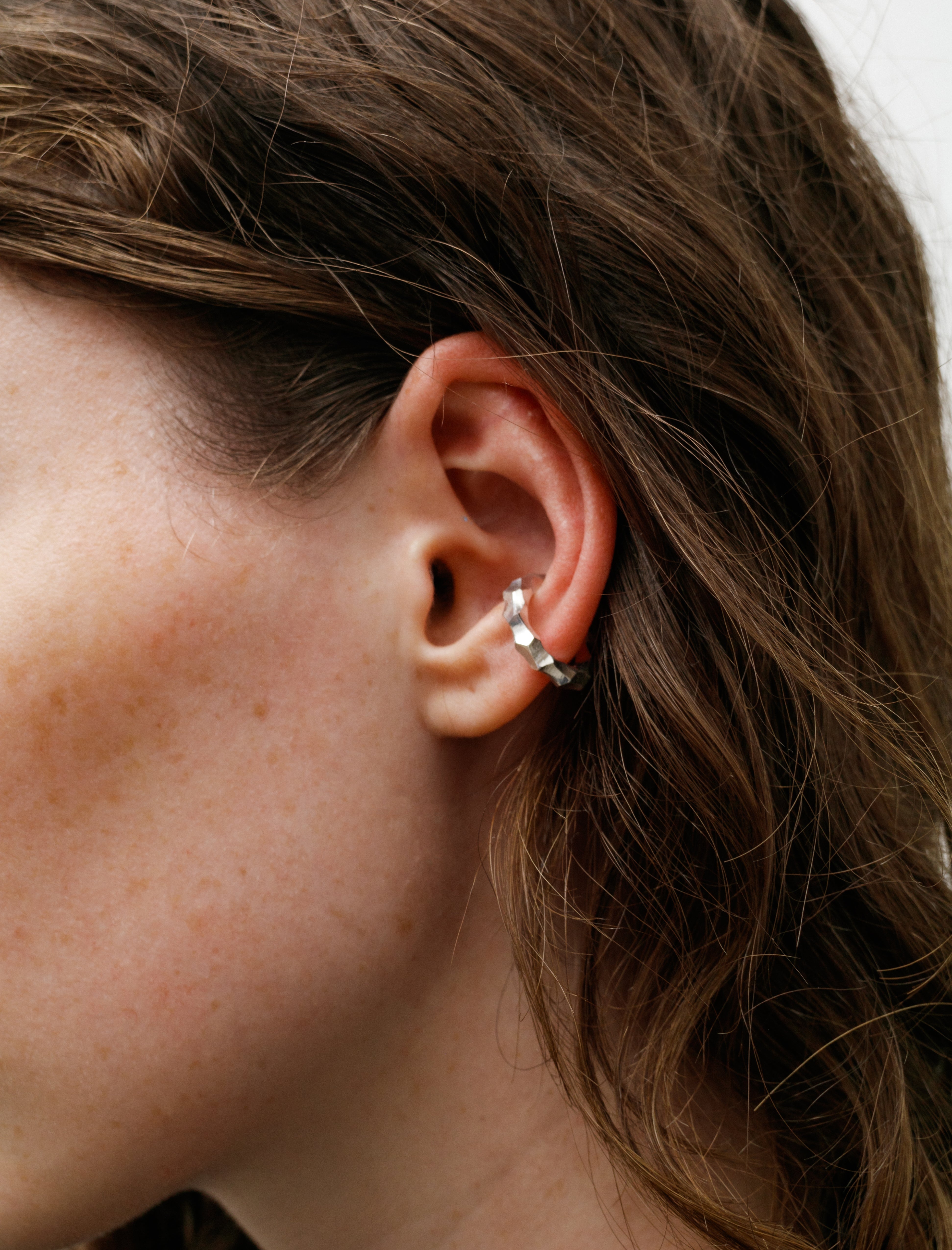 All Blues Almost Earcuff Thin Carved Silver