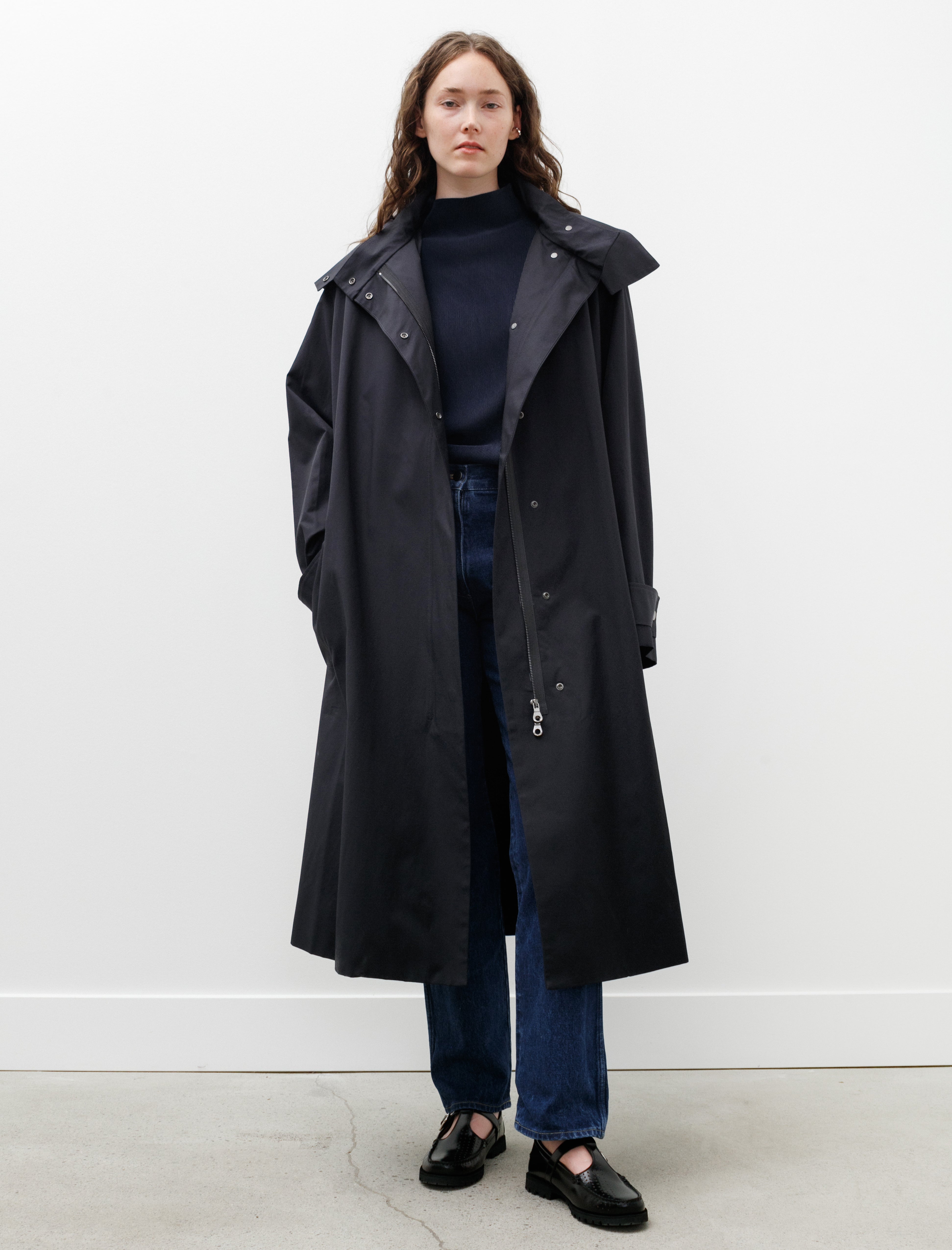 Studio Nicholson Tana Showerproof Coated Cotton Coat Darkest Navy