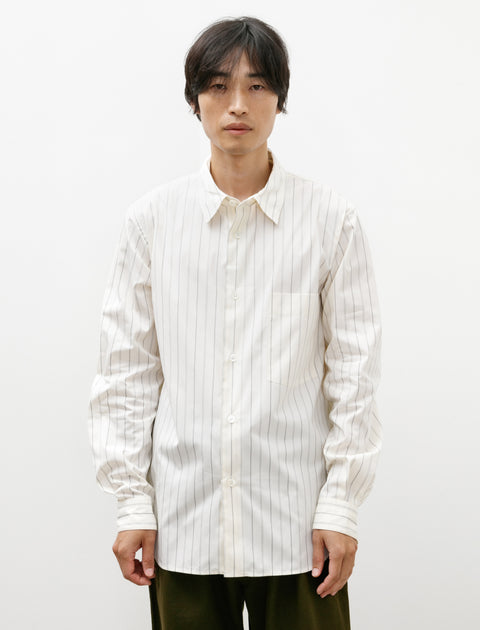 Margaret Howell Basic Shirt Wide Spaced Cotton Stripe Off White/Black