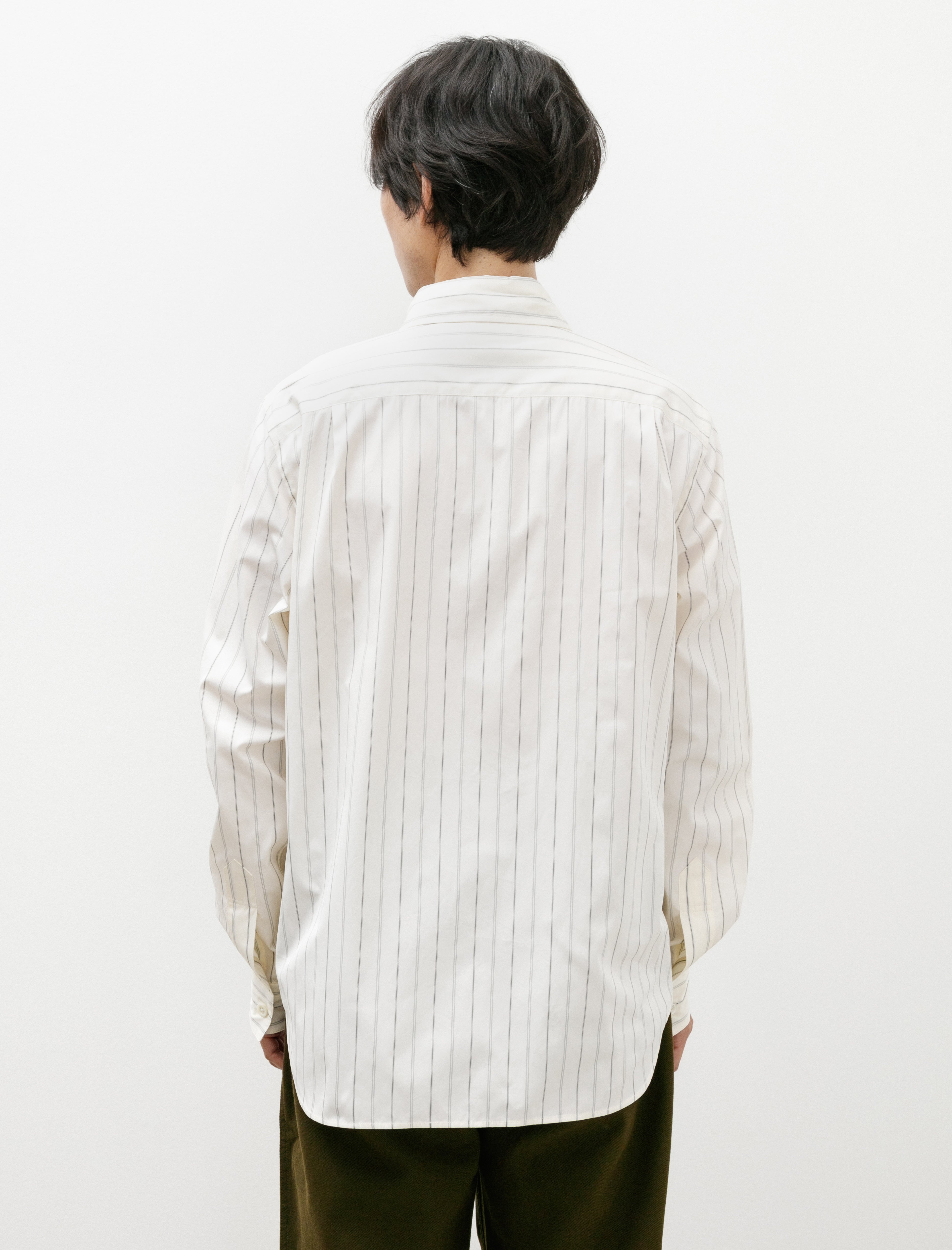 Margaret Howell Basic Shirt Wide Spaced Cotton Stripe Off White/Black