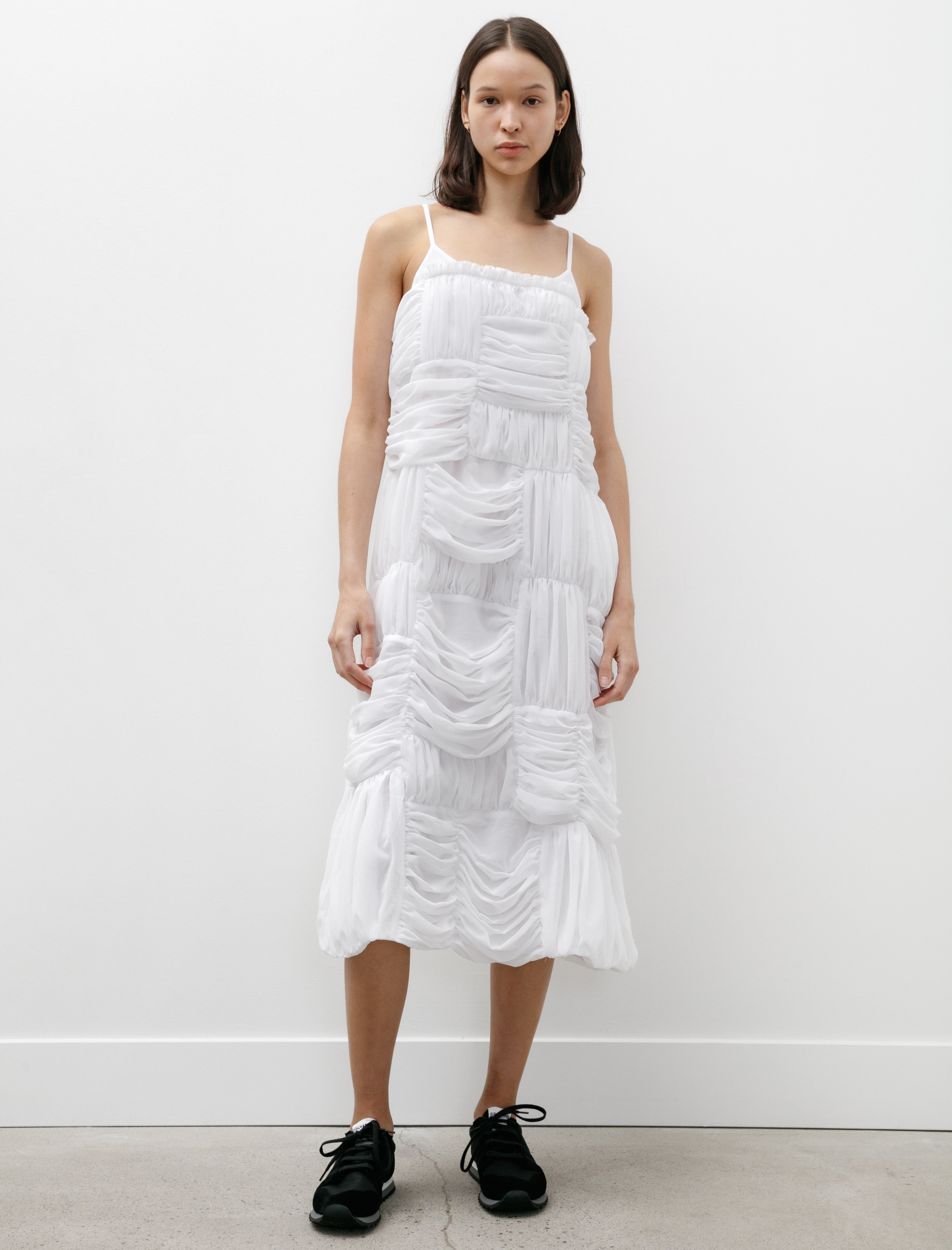 Comme des Garçons Comme des Garçons Sleeveless Gathered Georgette Dress White